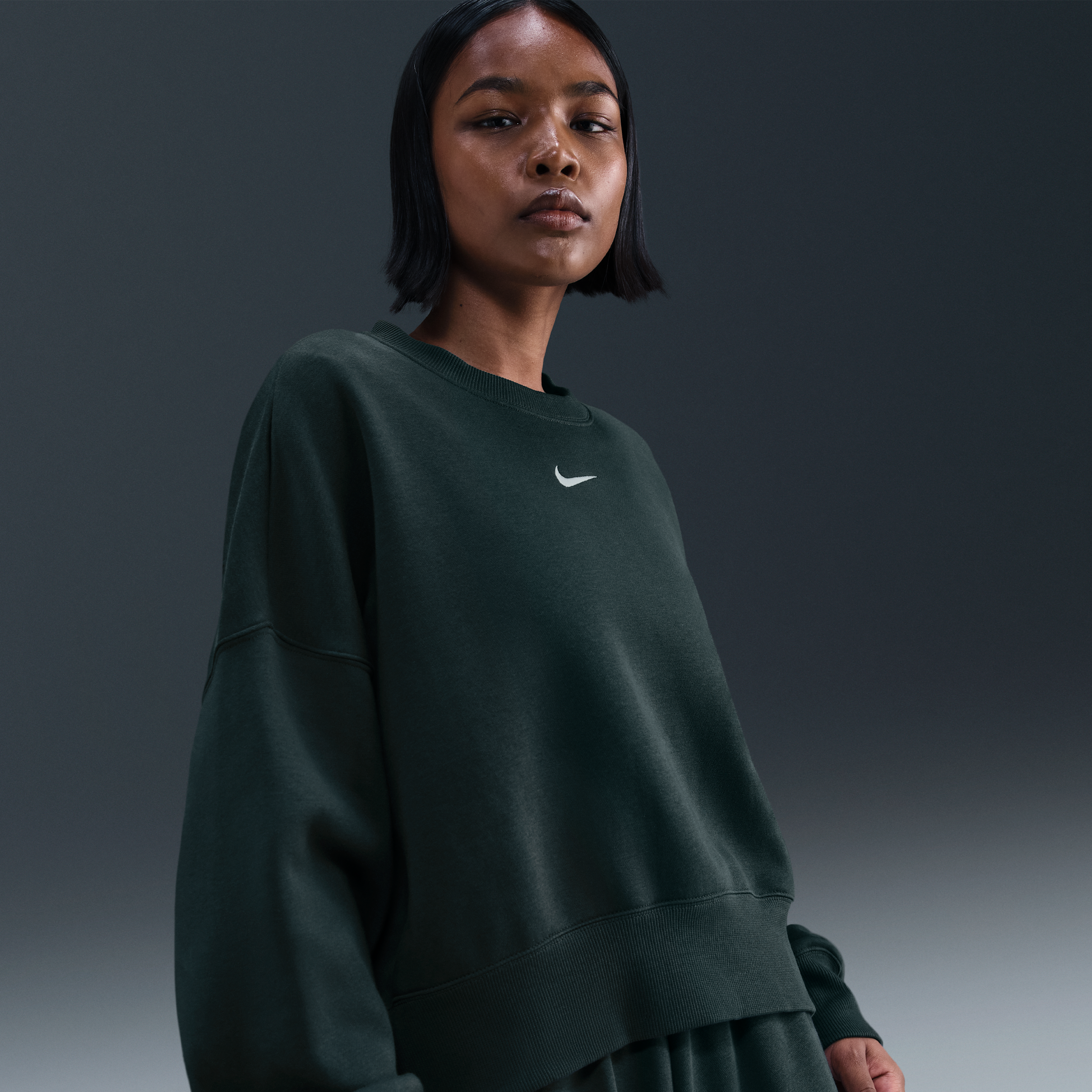 Nike Phoenix Fleece Womens Over-Oversized Crew-Neck Sweatshirt - Green - Cotton/Polyester