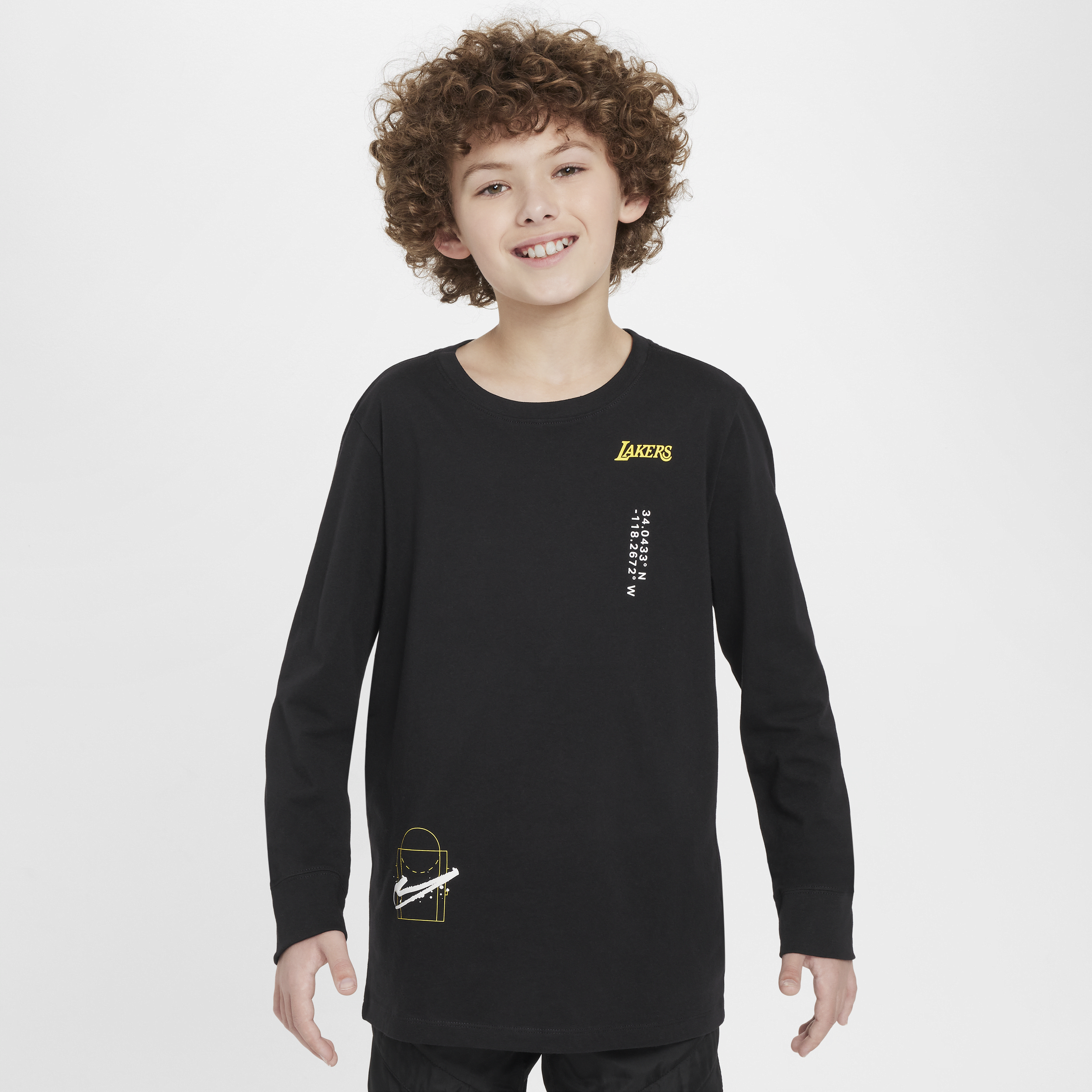 Nike Los Angeles Lakers Courtside Max90 NBA-shirt met lange mouwen voor jongens Zwart