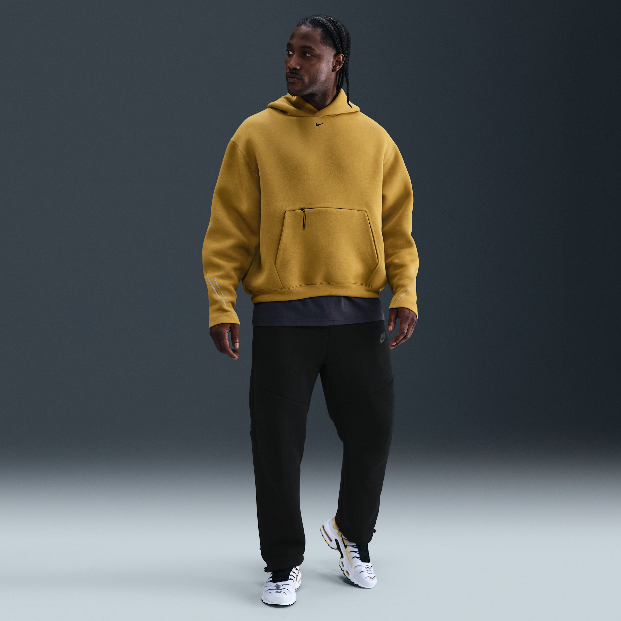 Nike Tech Mens Open-Hem Fleece Trousers - Black - Cotton/Polyester