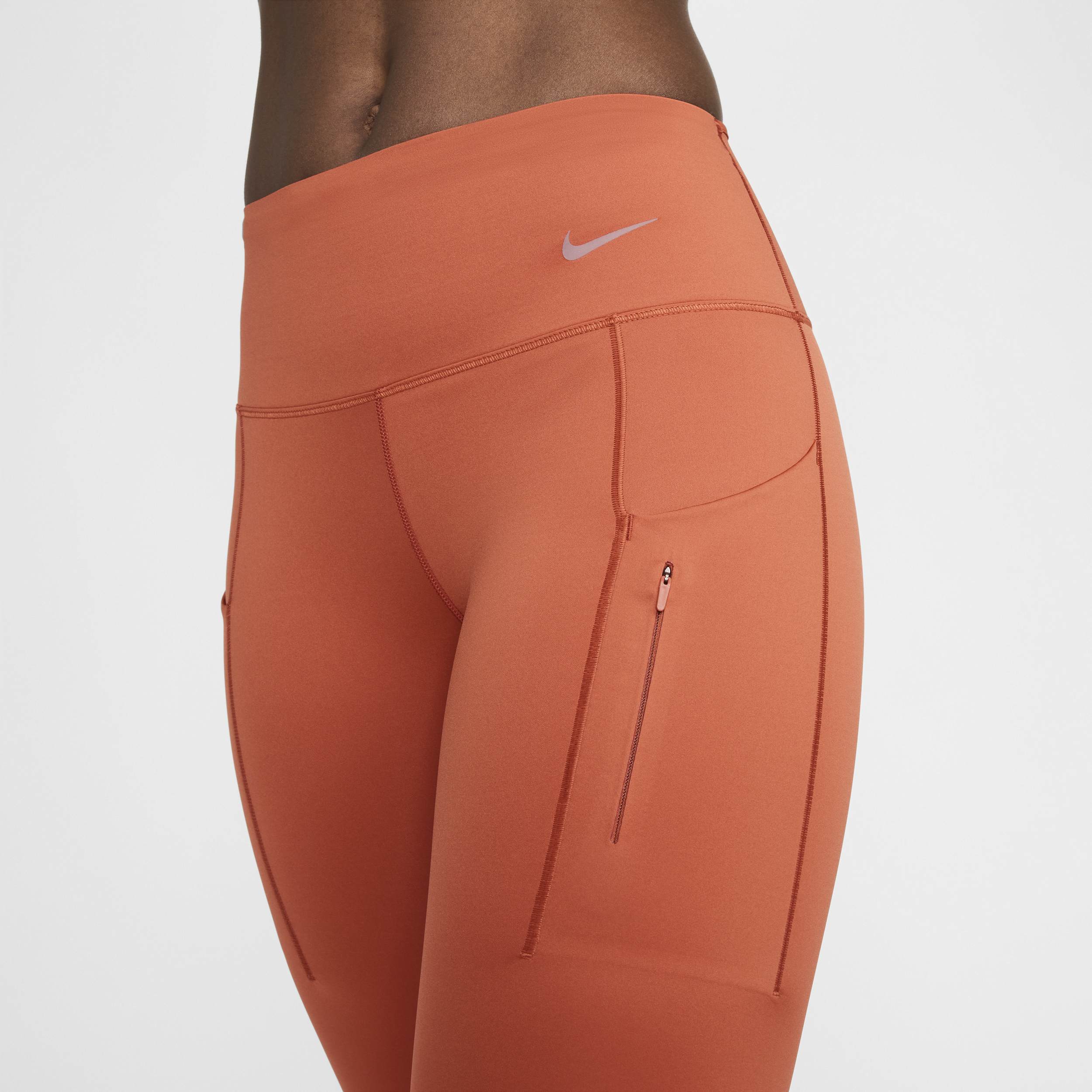 Nike Go Lange legging met halfhoge taille complete ondersteuning en zakken voor dames Oranje