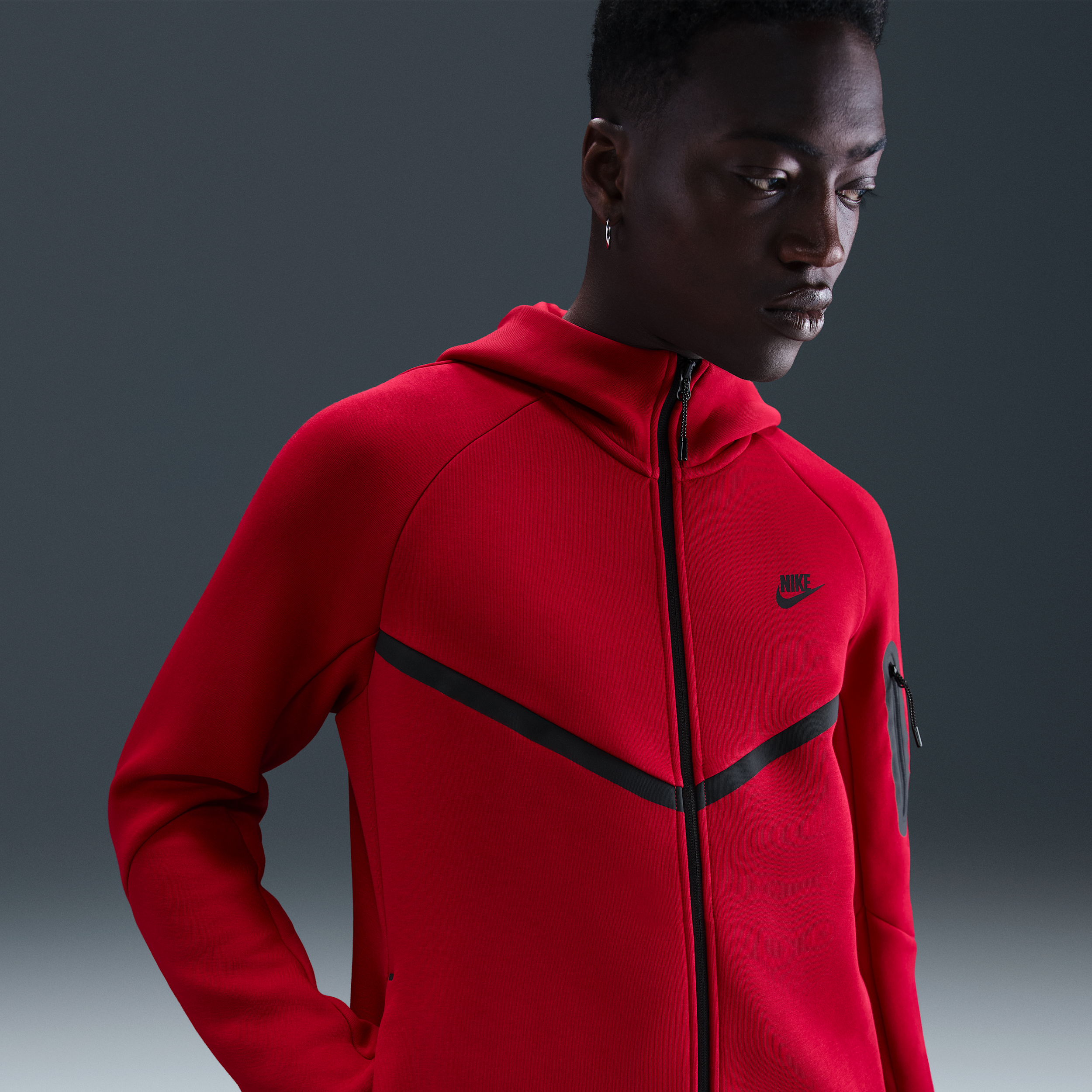 Thumbnail - Nike Tech Windrunner-Jacke aus Fleece mit durchgehendem Reißverschluss (Herren) - Rot