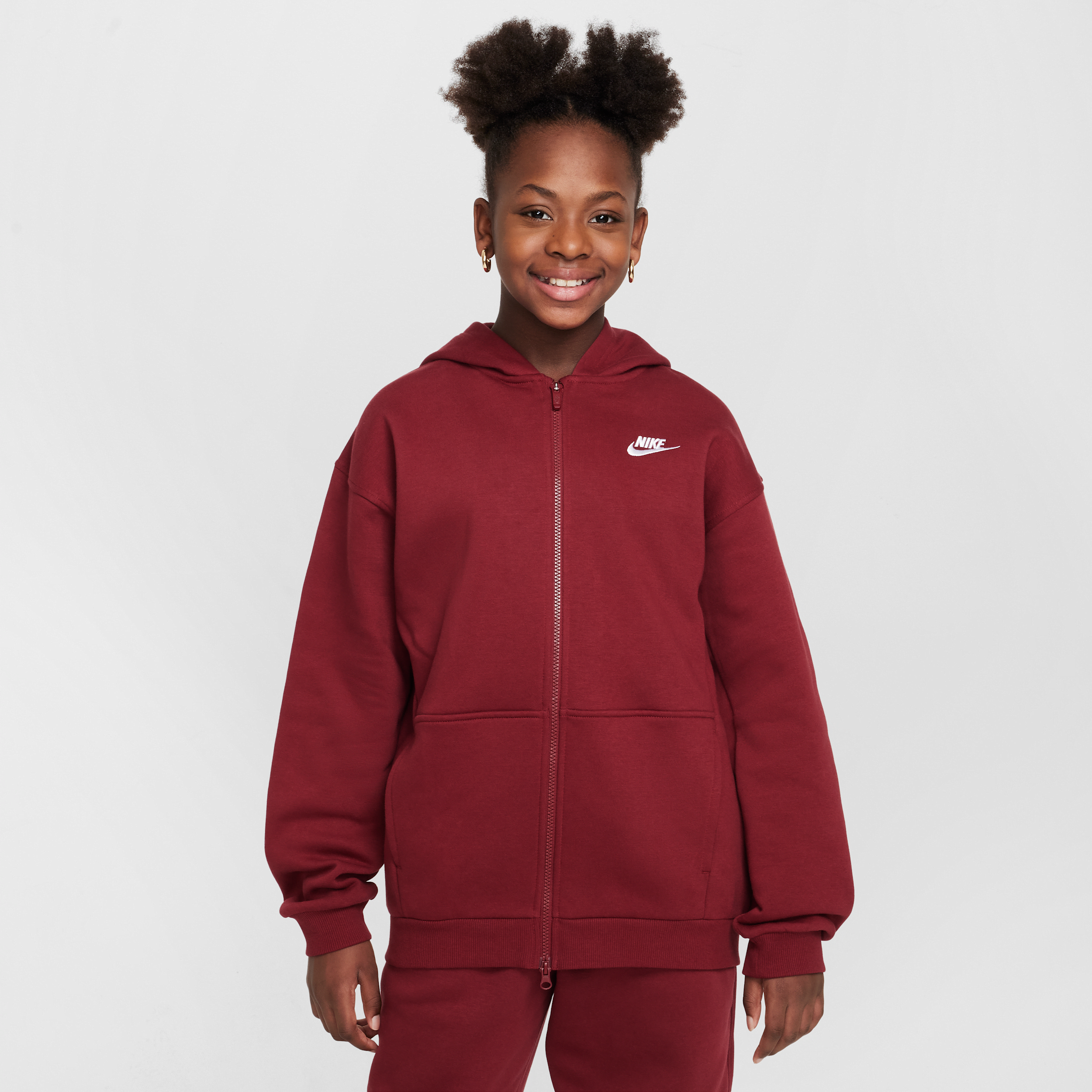 Nike Sportswear Club Fleece oversized hoodie met rits voor kids - Rood