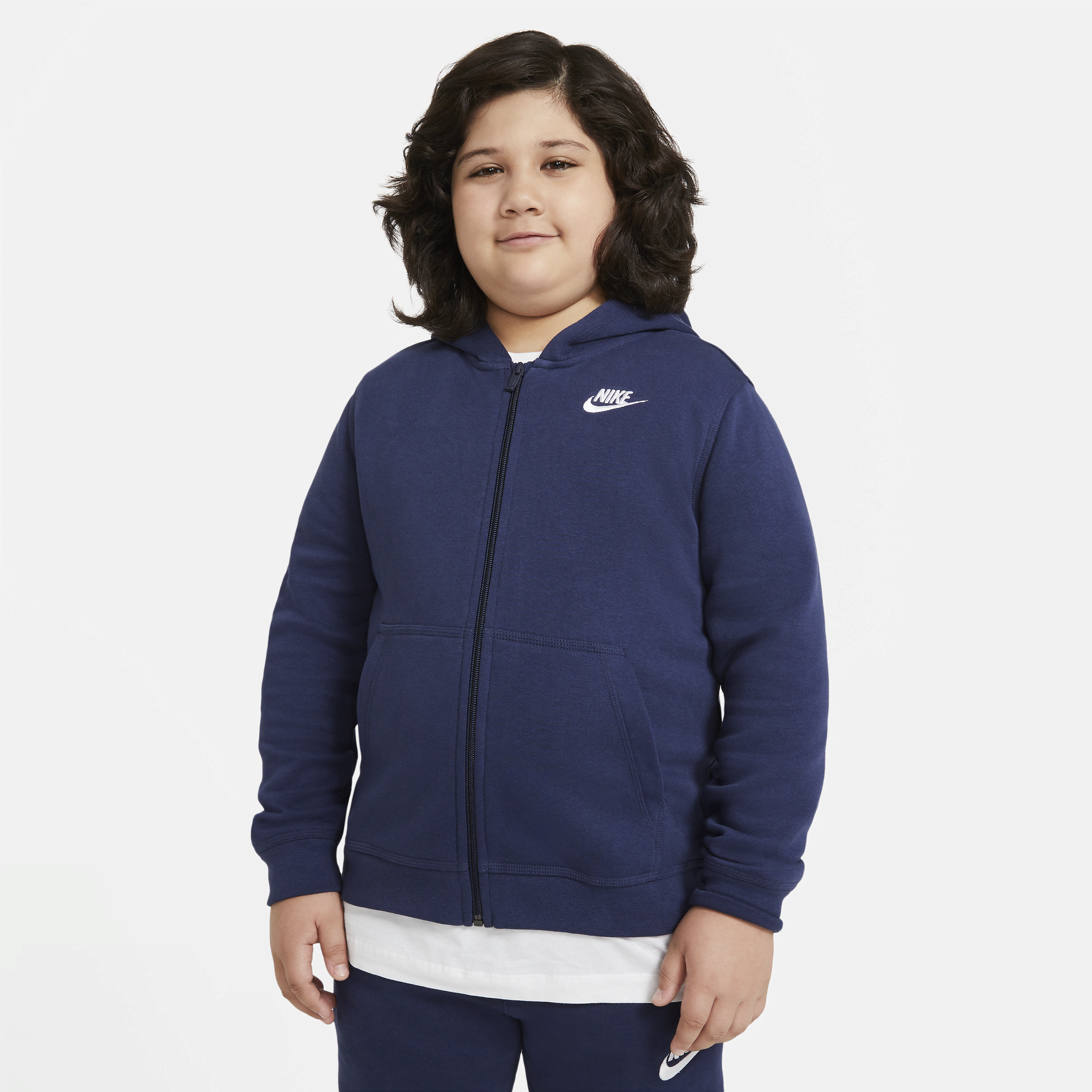 Bluza z kapturem i zamkiem na całej długości dla dużych dzieci (chłopców) Nike Sportswear Club Fleece (szersze rozmiary) - Niebieski