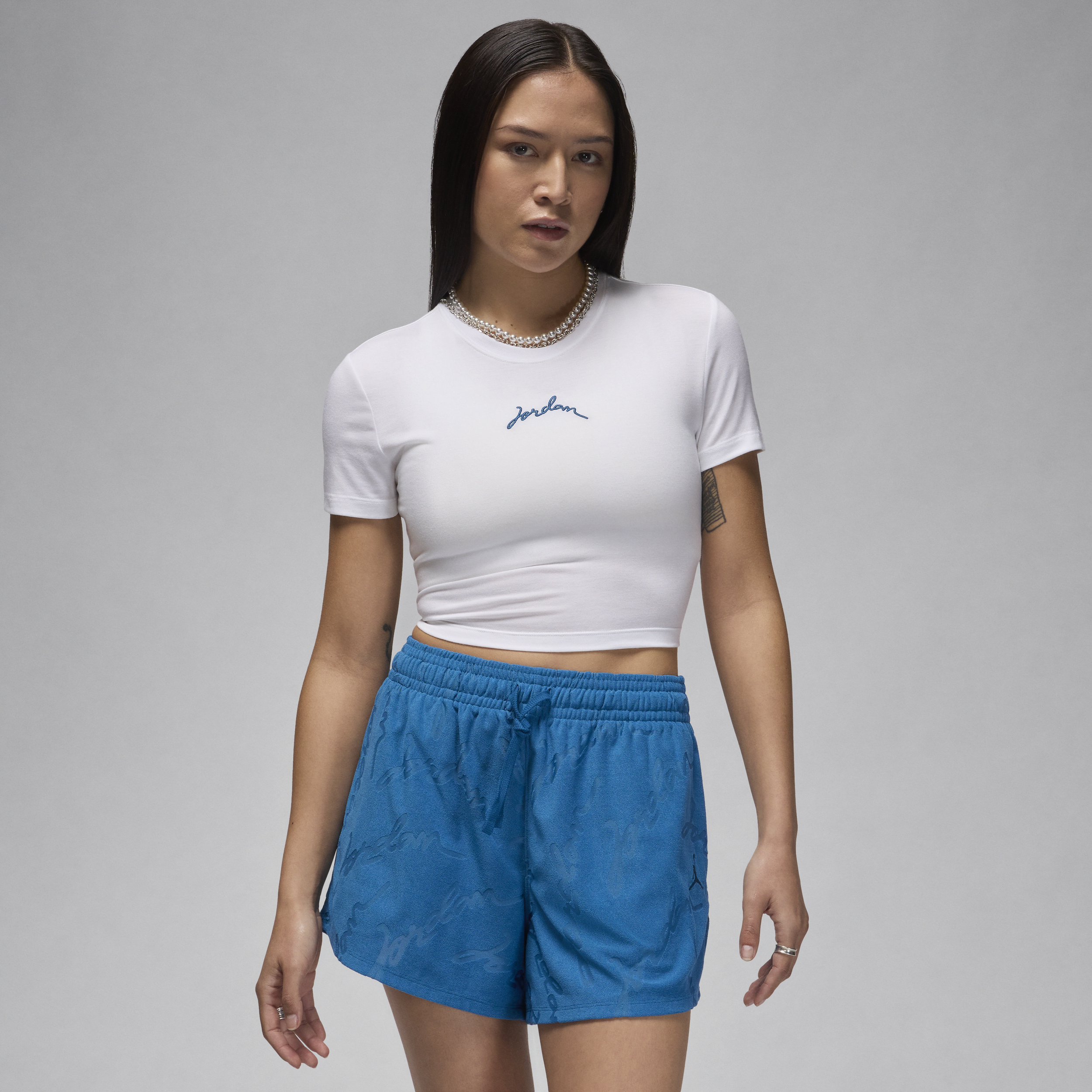 T-shirt slim court Jordan pour femme - Blanc