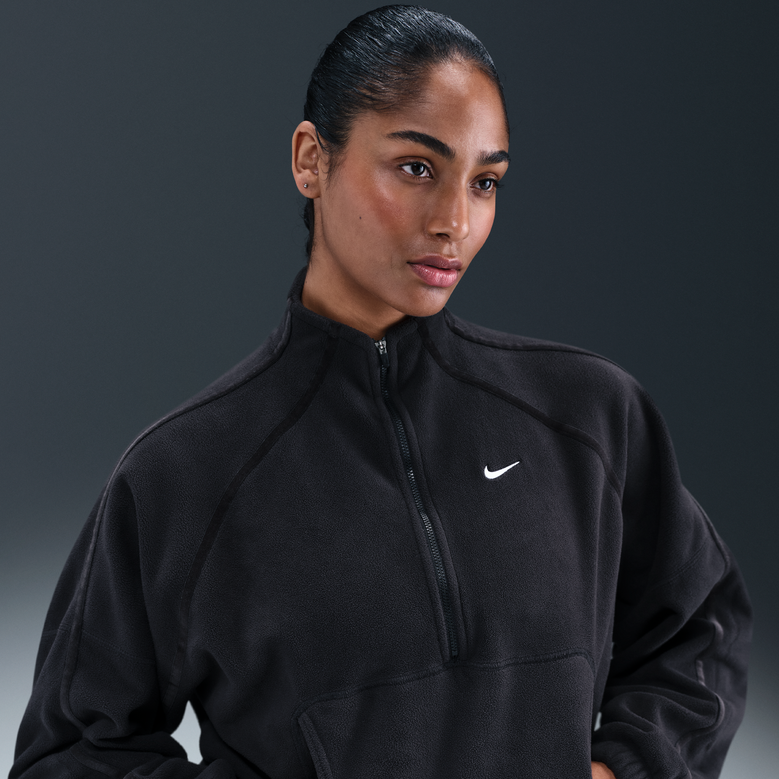 Thumbnail - Nike One Therma-FIT Oberteil mit Halbreißverschluss (Damen) - Schwarz