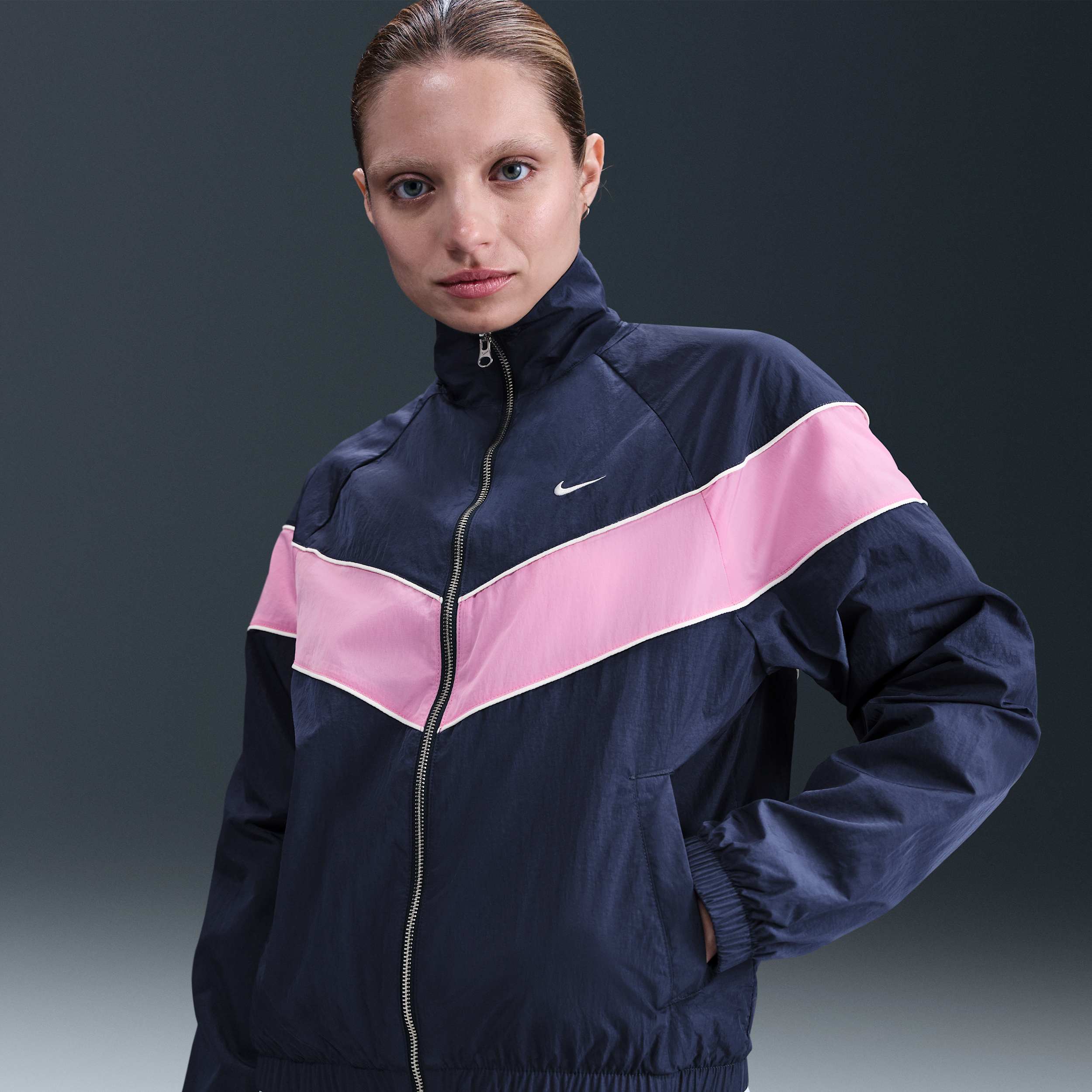 Thumbnail - Nike Windrunner lockere UV-Webjacke mit durchgehendem Reißverschluss (Damen) - Blau