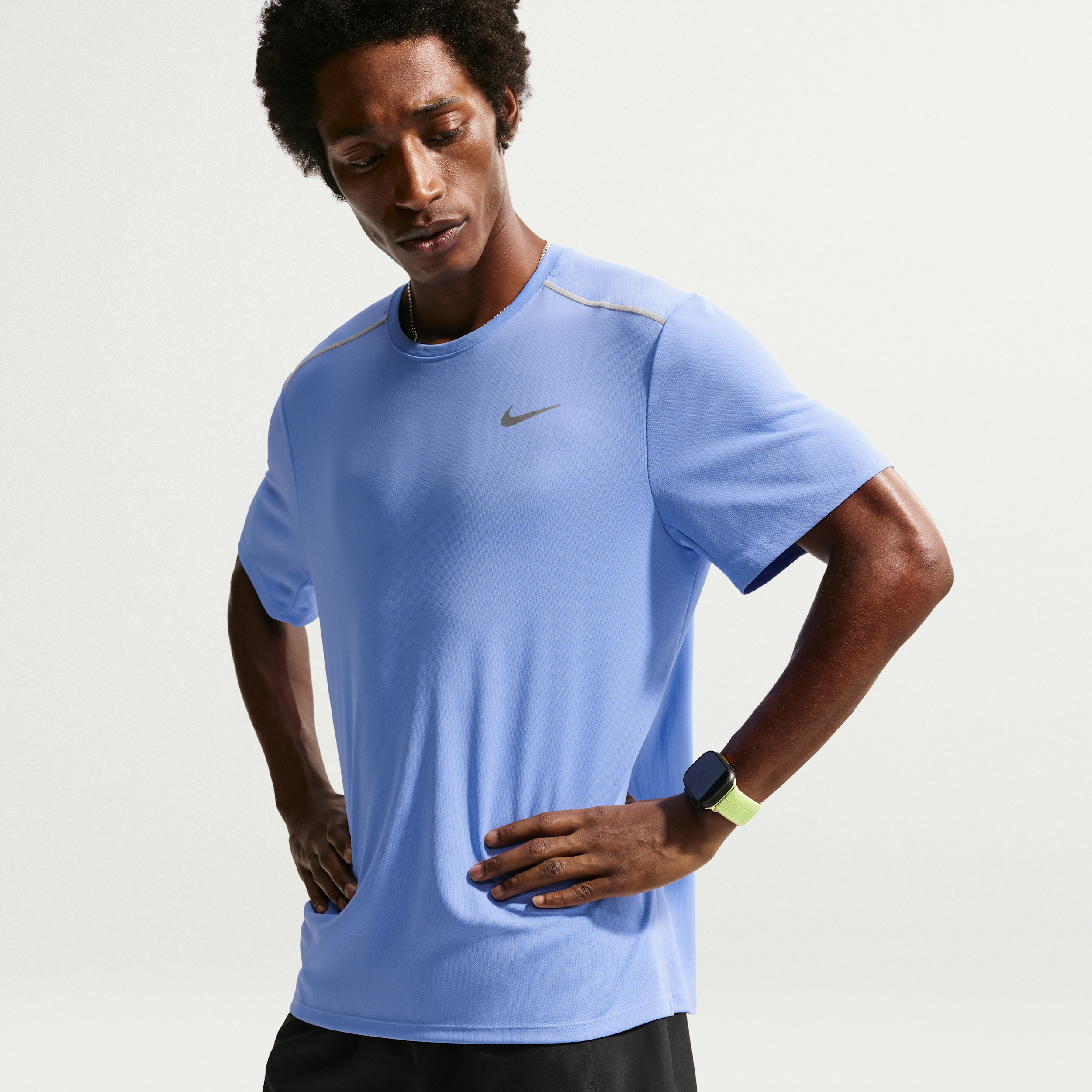 Nike Miler Dri-Fit Hardlooptop Met Uv-bescherming En Korte Mouwen Voor Heren - Blauw