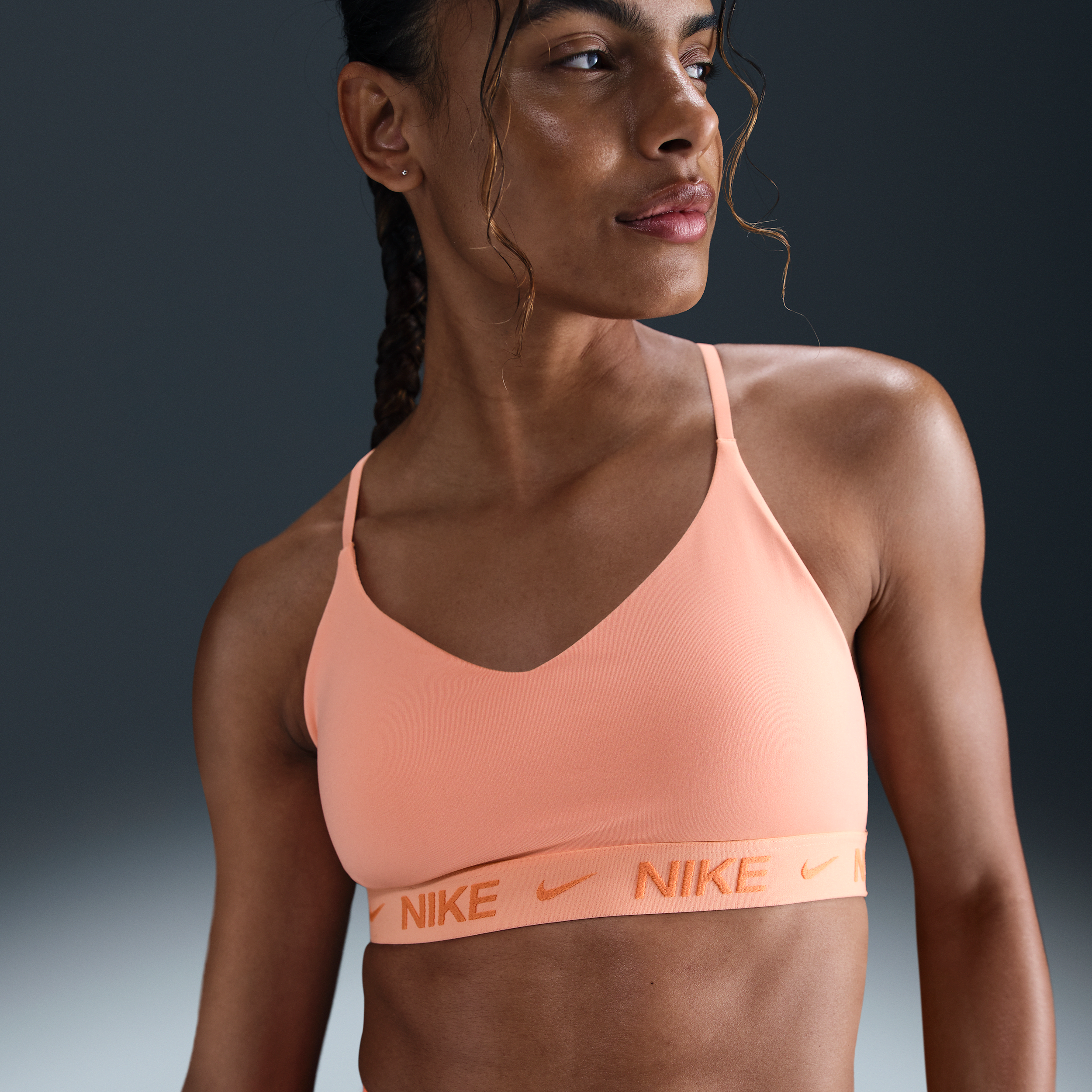 Nike Indy Light-Support Women's Padded Adjustable Sports Bra - Orange - Recycled Polyester Minimum - 50% Recycled Polyester