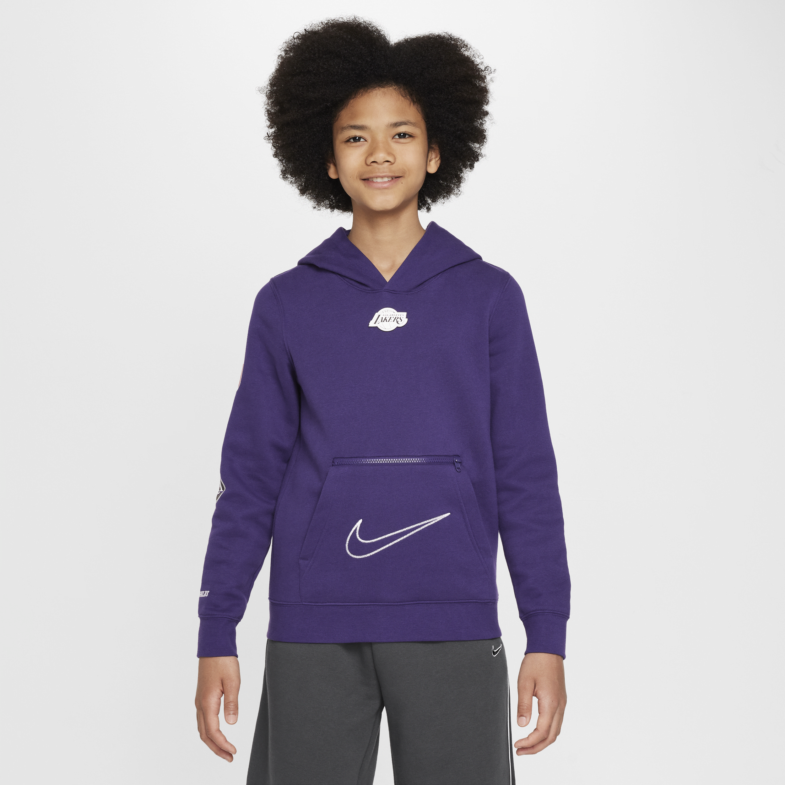 „Nike NBA-Fleece-Hoodie der Los Angeles Lakers – City Edition für ältere Kinder