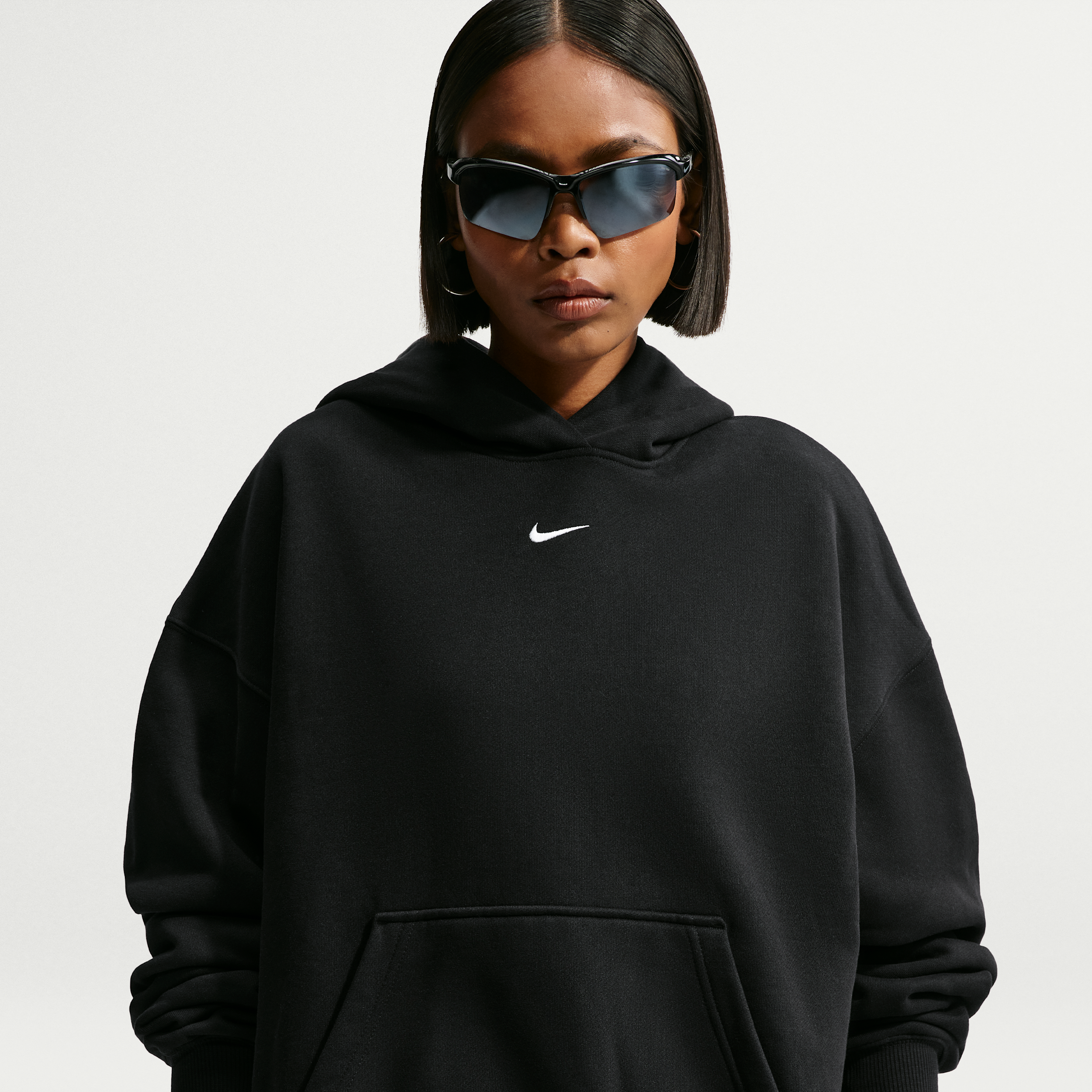 Oversized Nike Studio Fleece-hættetrøje i medium vægt til kvinder - sort