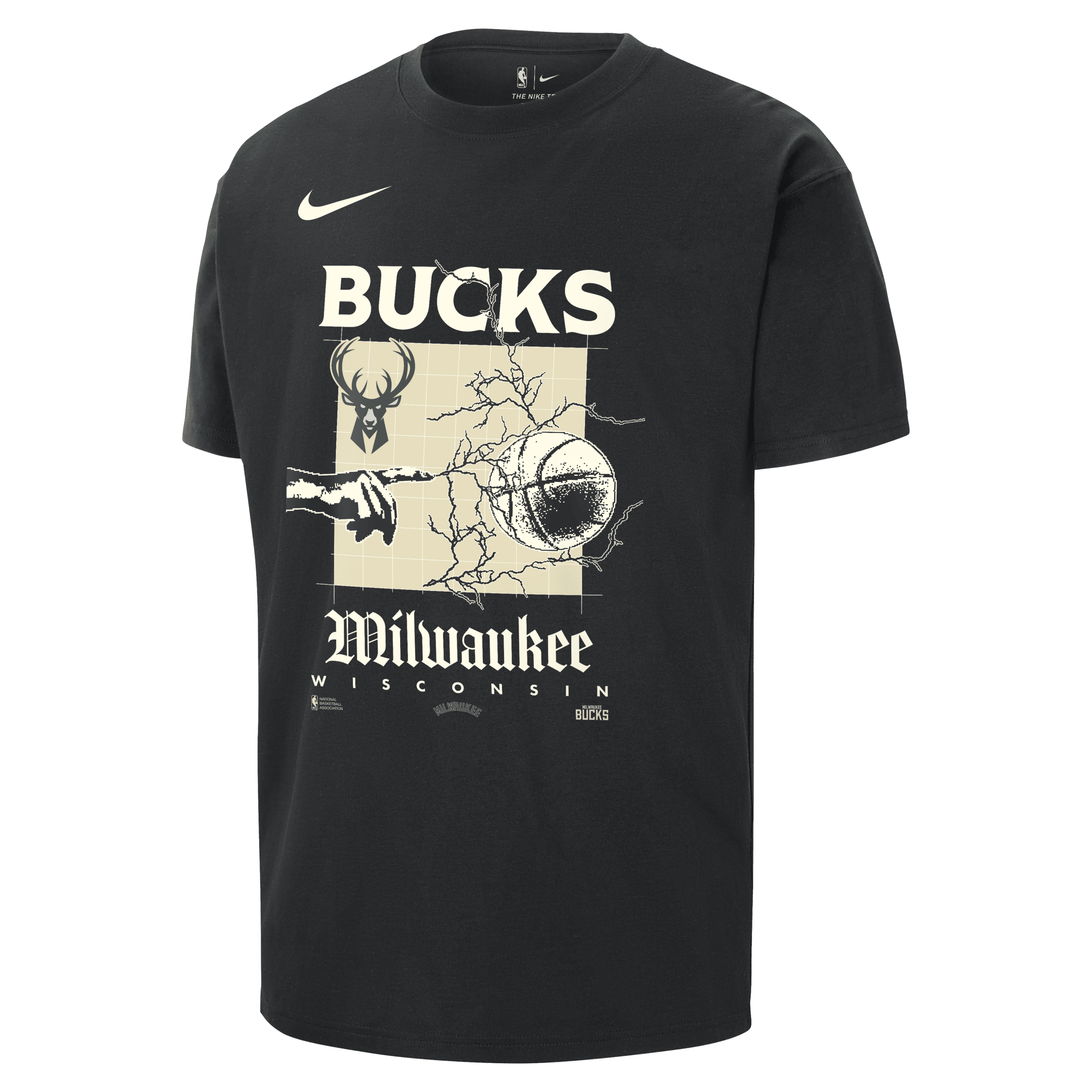 Milwaukee Bucks Courtside Men’s Nike NBA Max90 T-Shirt – Black – Cotton