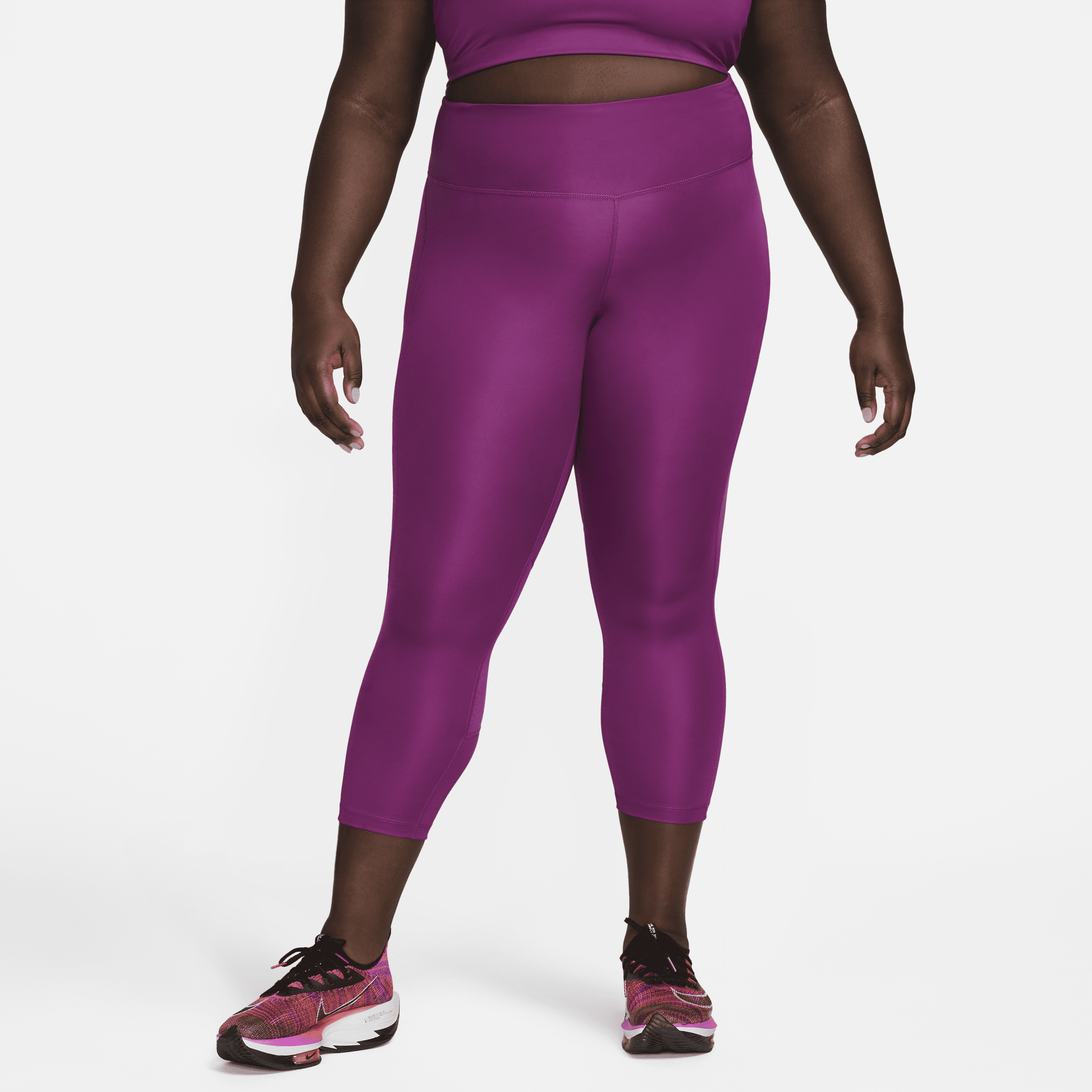Damskie legginsy do biegania o skróconym kroju ze średnim stanem Nike Fast (duże rozmiary) - Fiolet