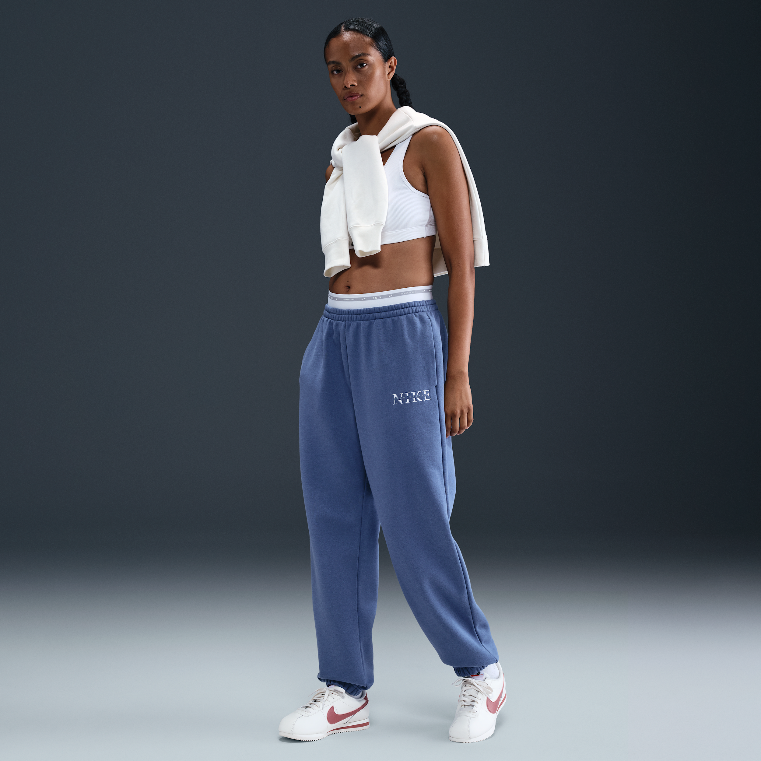 Nike Phoenix Fleece Women's High-Waisted Tracksuit Bottoms - Blue - Fleece