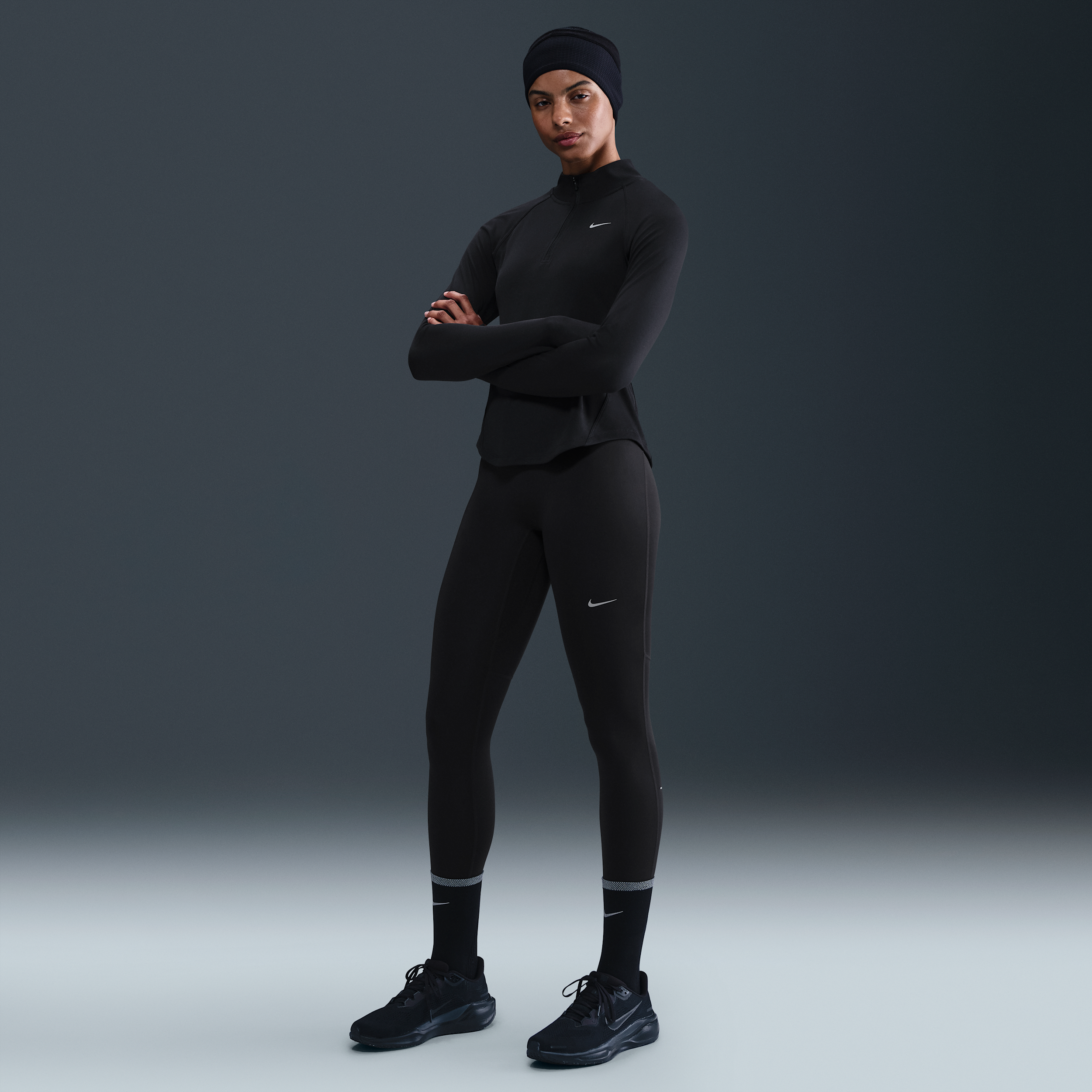 Thumbnail - Nike Tempo Lauf-Leggings mit 7/8-Länge und hohem Bund (Damen) - Schwarz