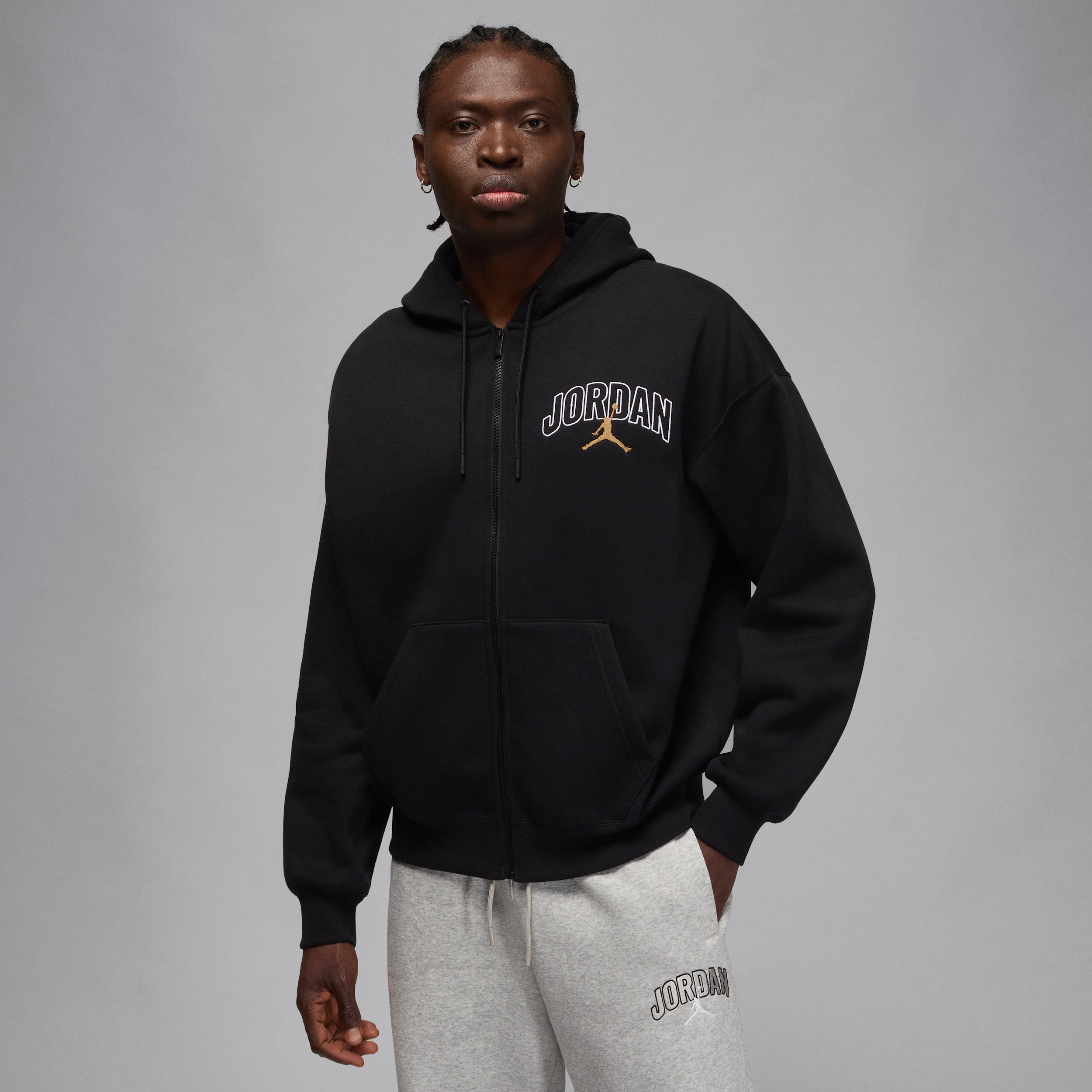 Nike Jordan Brooklyn Fleece Mens Oversized Full-Zip Hoodie - Black - Cotton/Polyester