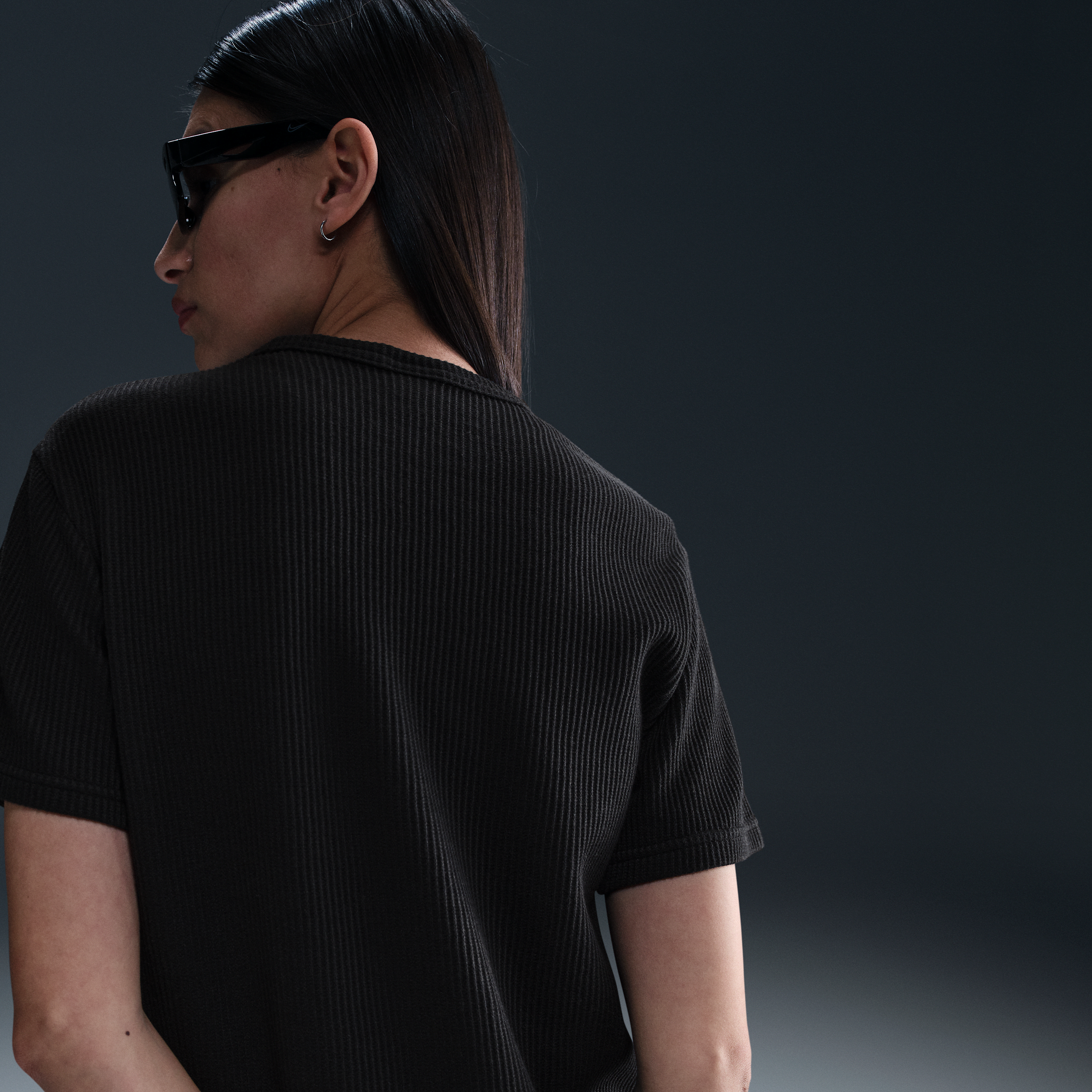 Nike Sportswear Chill Waffle ruimvallende damestop met korte mouwen Zwart