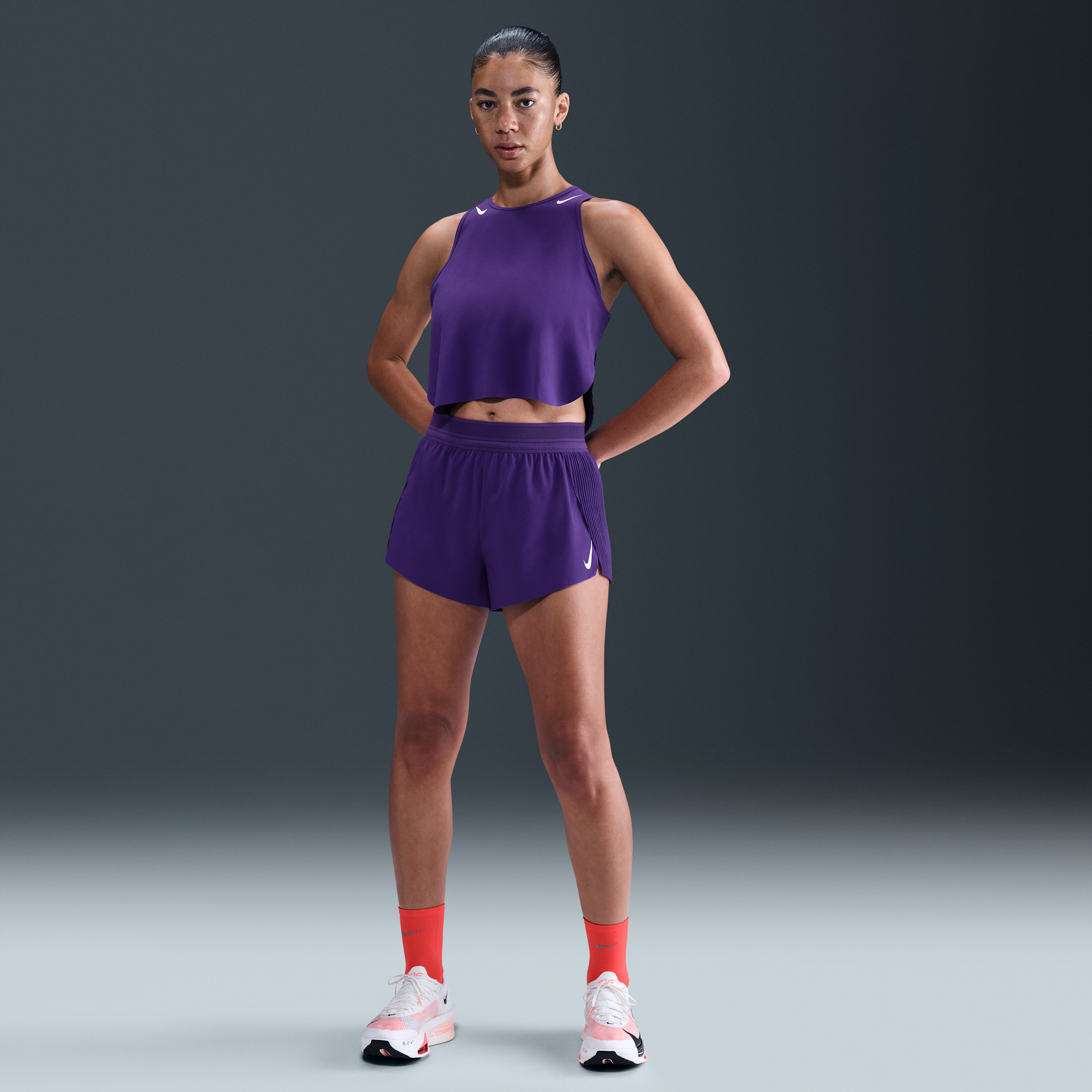 Nike AeroSwift Dri-FIT ADV hardloopshorts met halfhoge taille en binnenbroekje voor dames (8 cm) - Paars