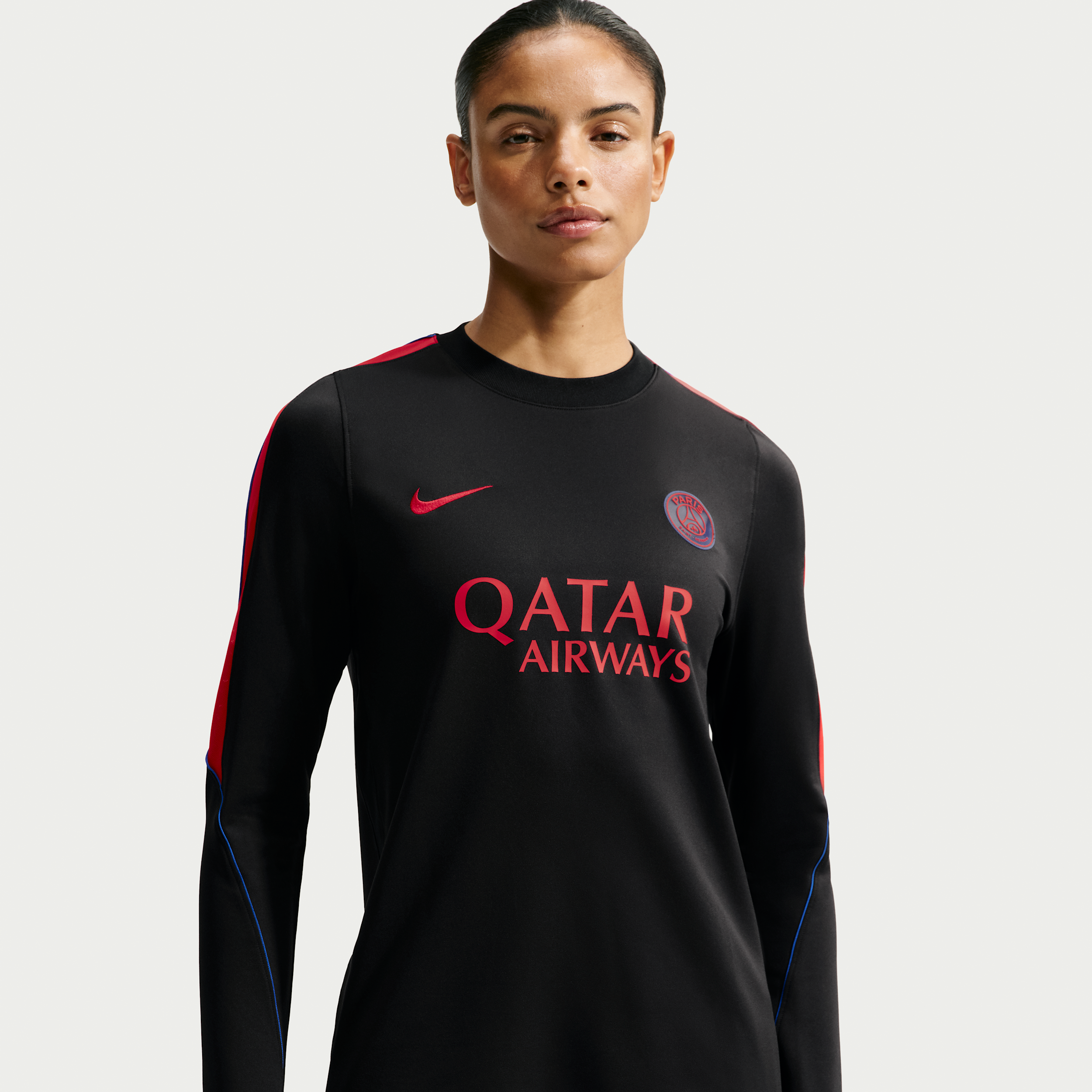 Maskinstrikket Paris Saint-Germain Strike Nike Dri-FIT-fodboldtrøje med rund hals til kvinder - sort