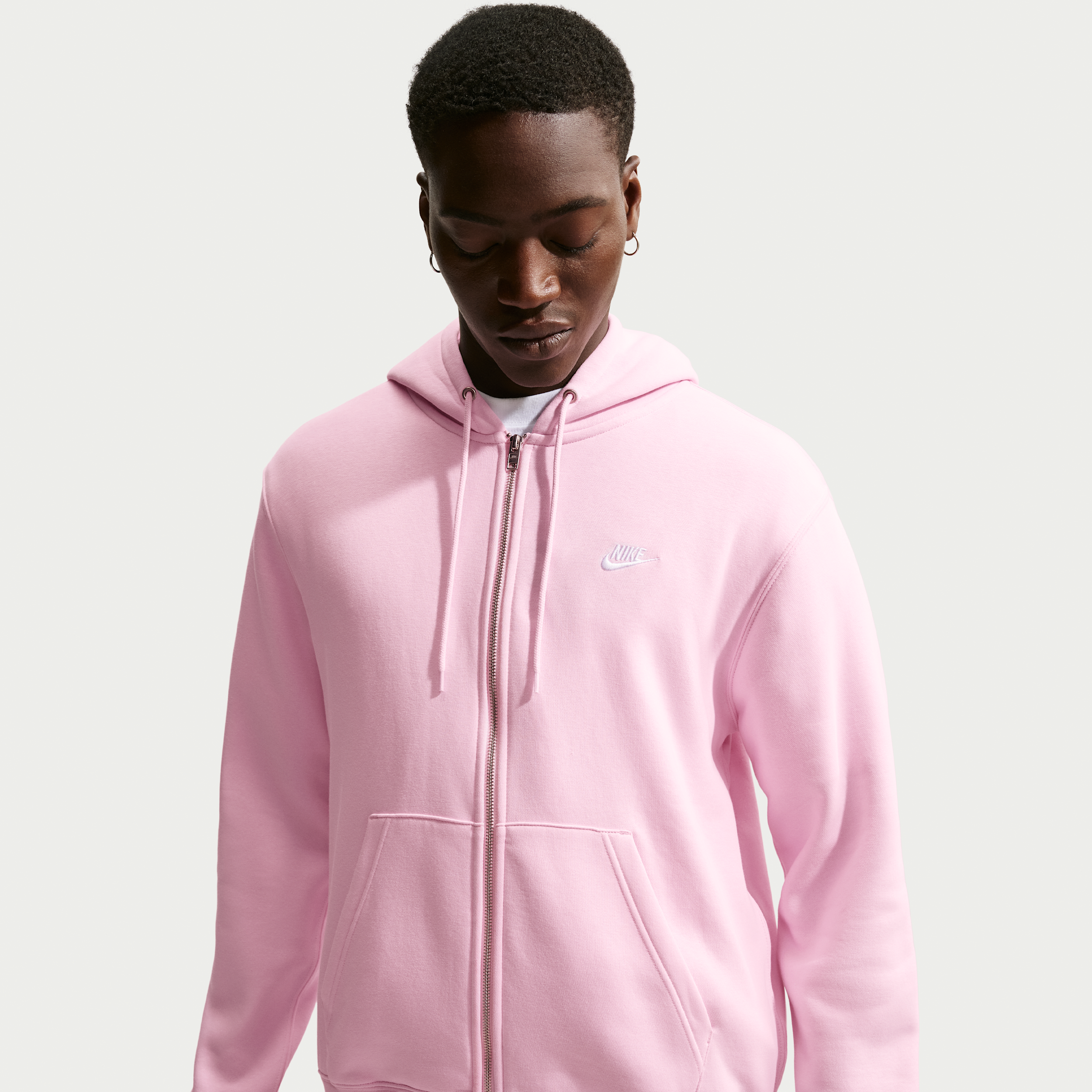 Felpa in fleece con cappuccio e zip a tutta lunghezza Nike Club – Uomo - Rosa