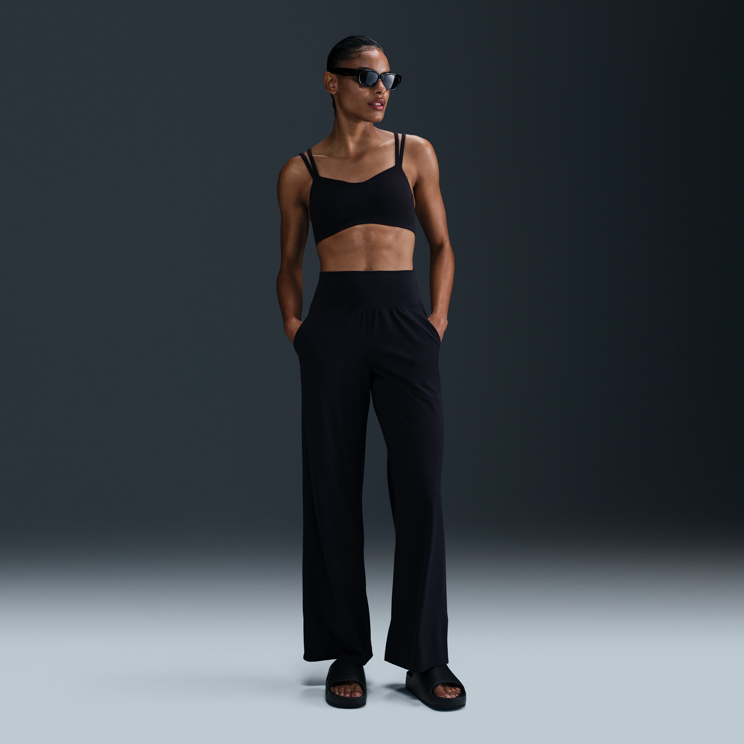Nike Zenvy Women's Dri-FIT High-Waisted Wide-Leg Trousers - Black - Recycled Nylon Minimum