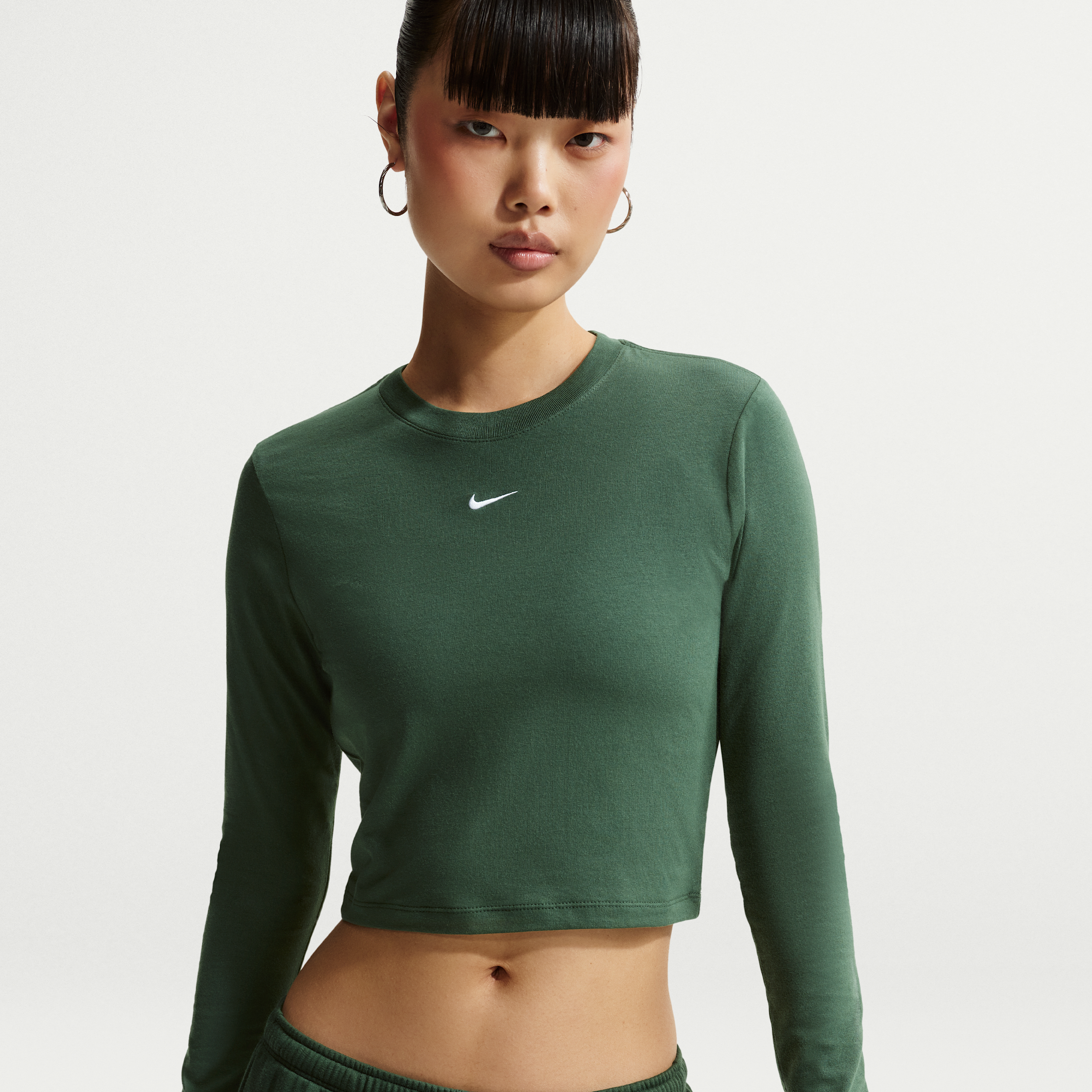 Maglia corta slim fit a manica lunga Nike Chill Knit – Donna - Verde
