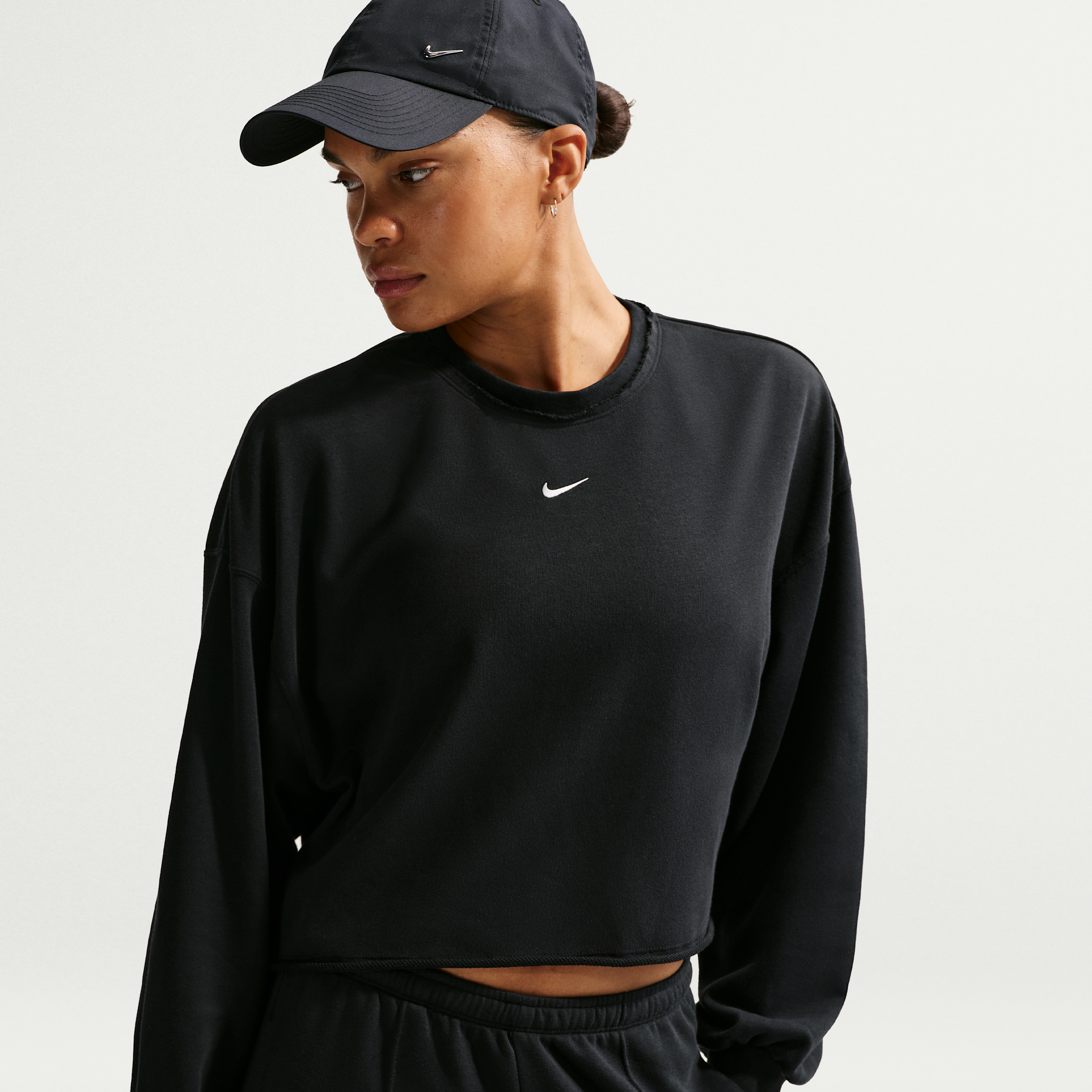 Thumbnail - Nike Chill Terry Oversized-Sweatshirt aus French Terry mit Rundhalsausschnitt (Damen) - Schwarz