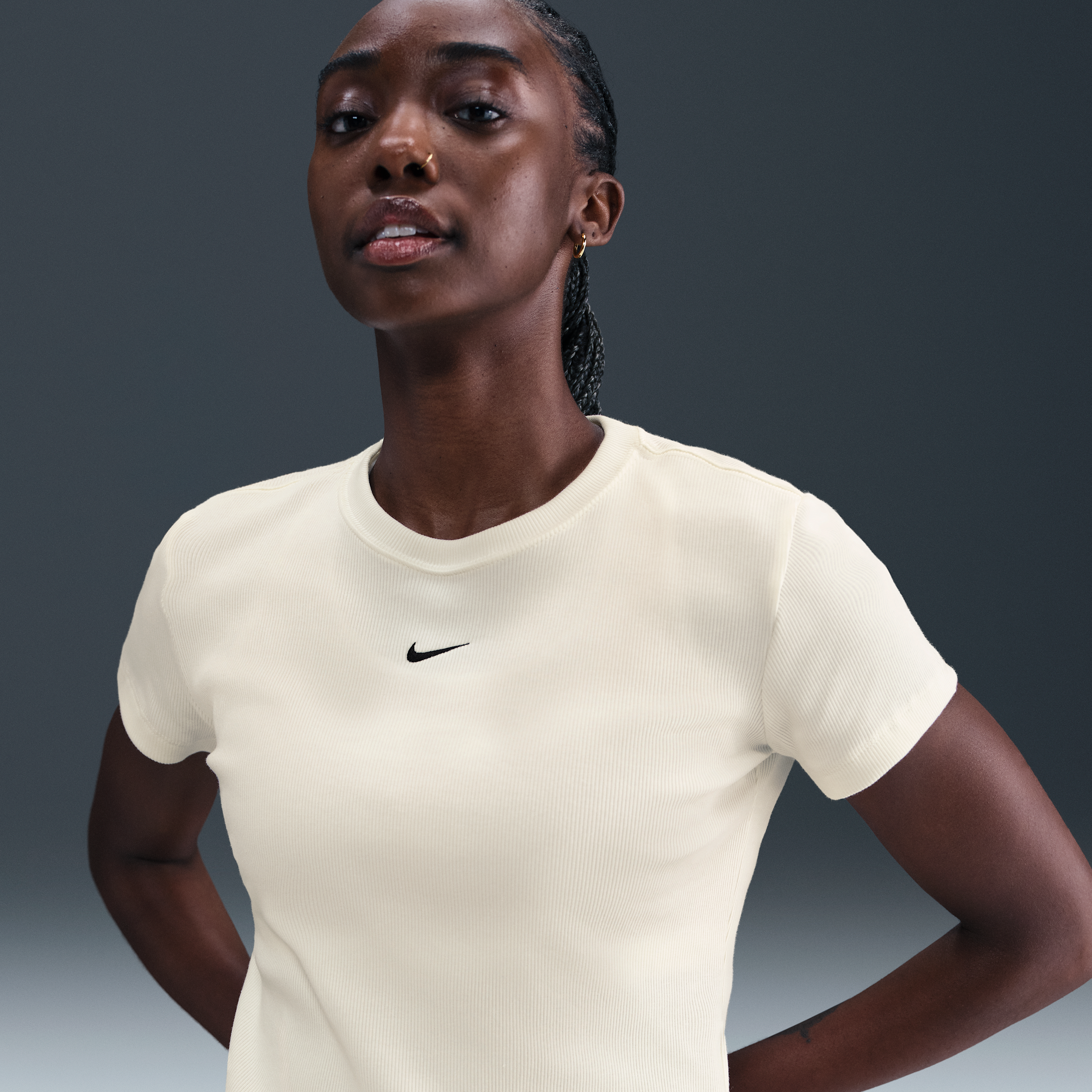 Nike Women's Tight Ribbed Short-Sleeve T-Shirt - White