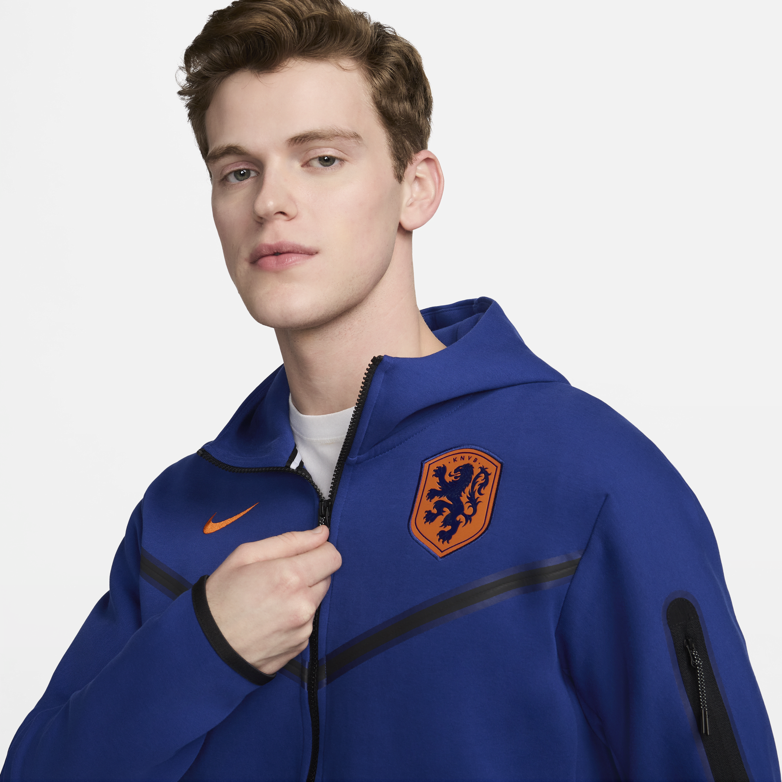 Nike Nederland Tech Fleece Windrunner voetbalhoodie met rits over de hele lengte voor heren Blauw