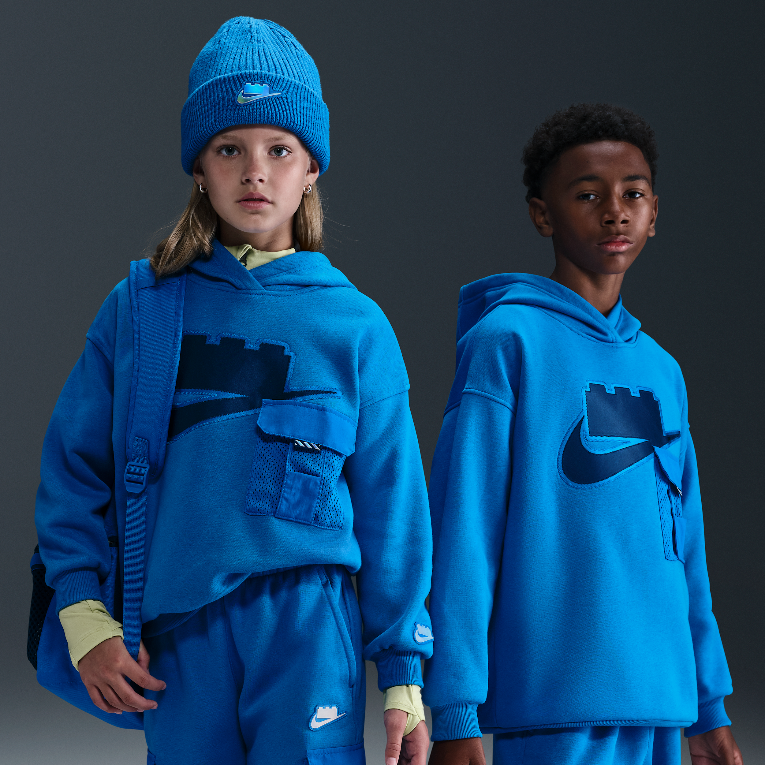 Nike x LEGO® Collection Older Kids Oversized Pullover Hoodie - Blue - Cotton/Polyester