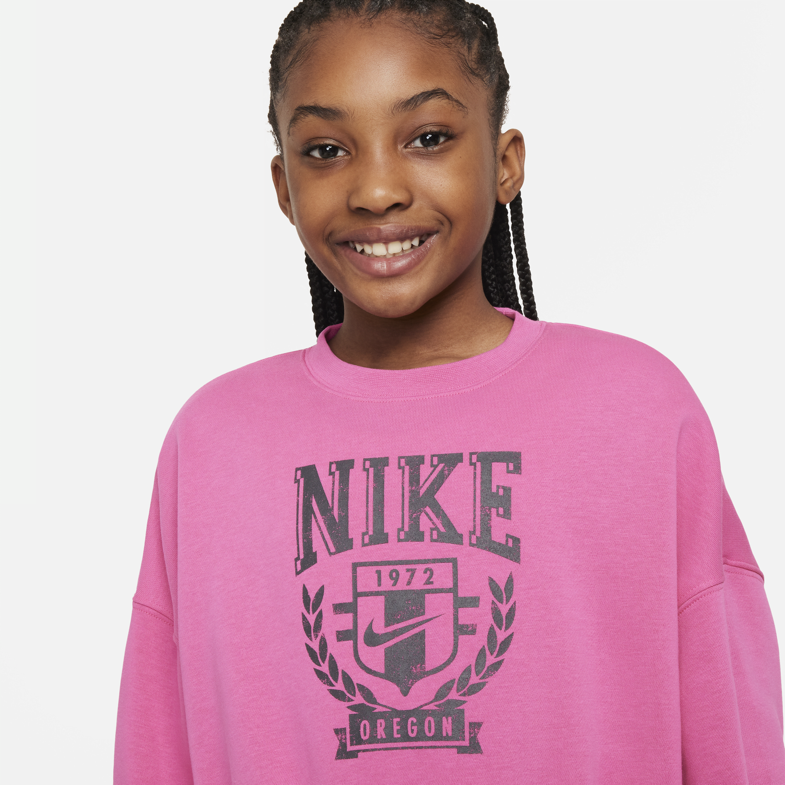 Nike Sportswear oversized sweatshirt van fleece met ronde hals voor meisjes Rood