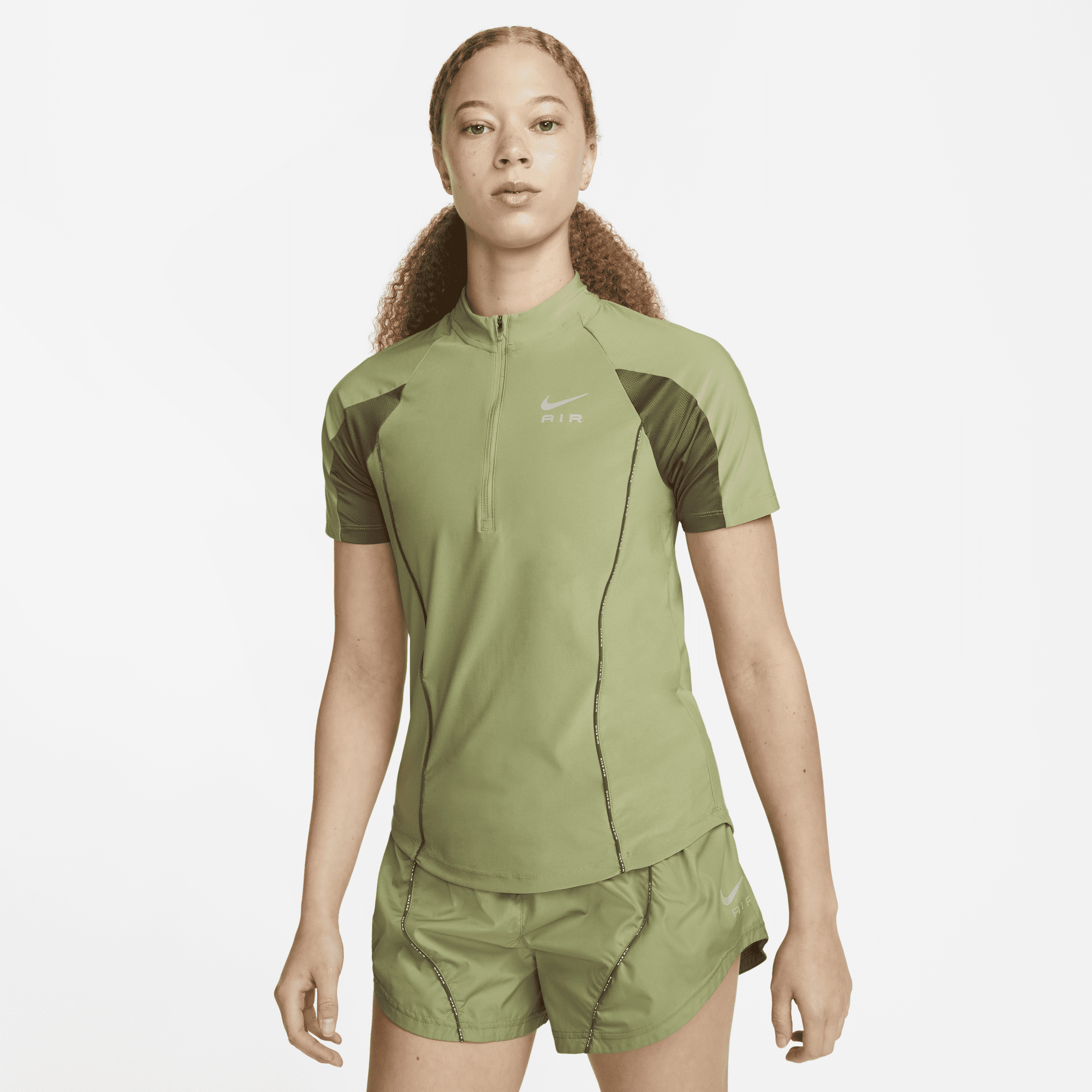 Damska koszulka z krótkim rękawem i zamkiem 1/2 Nike Air Dri-FIT - Zieleń