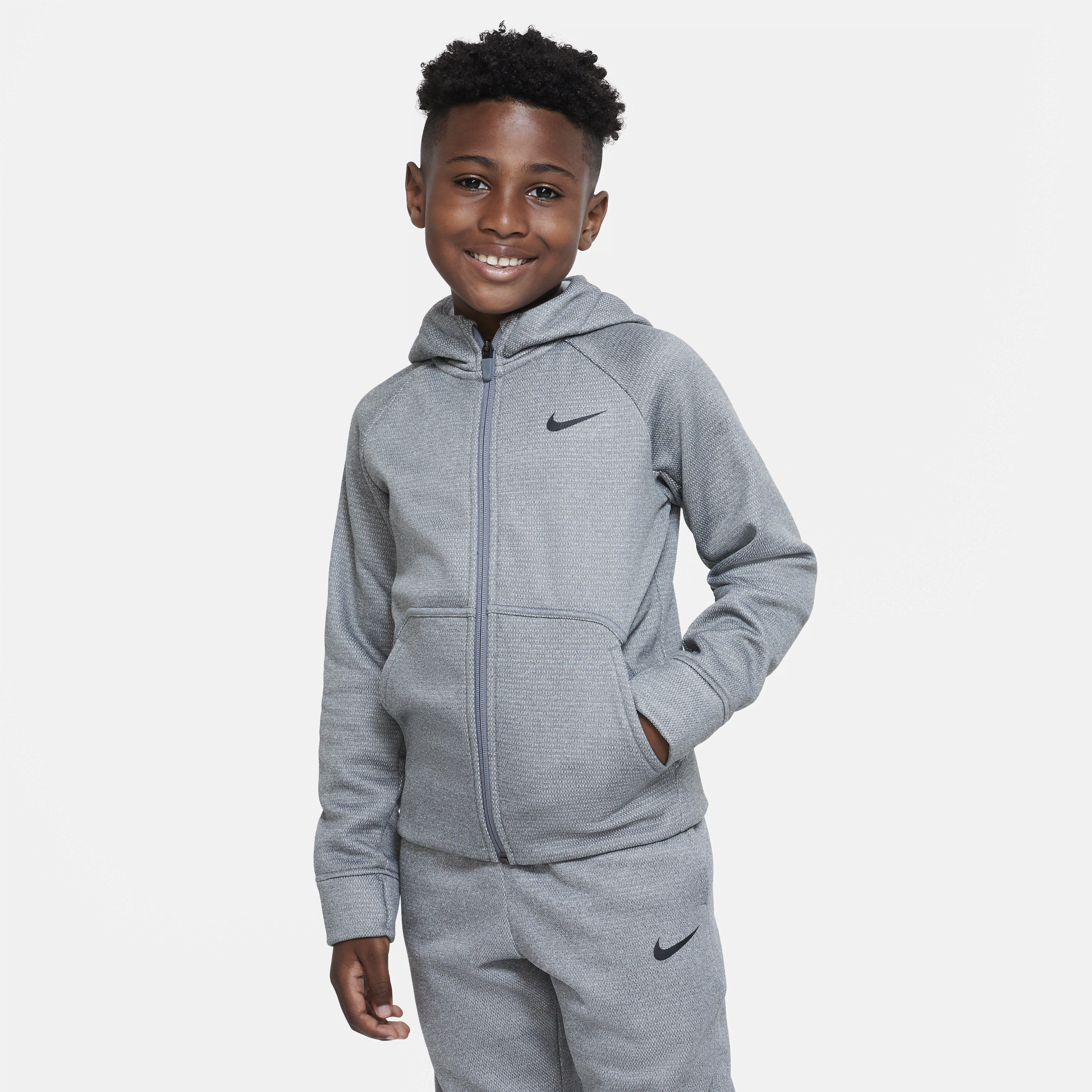 Zimowa bluza z kapturem dla dużych dzieci (chłopców) Nike Therma-FIT - Szary