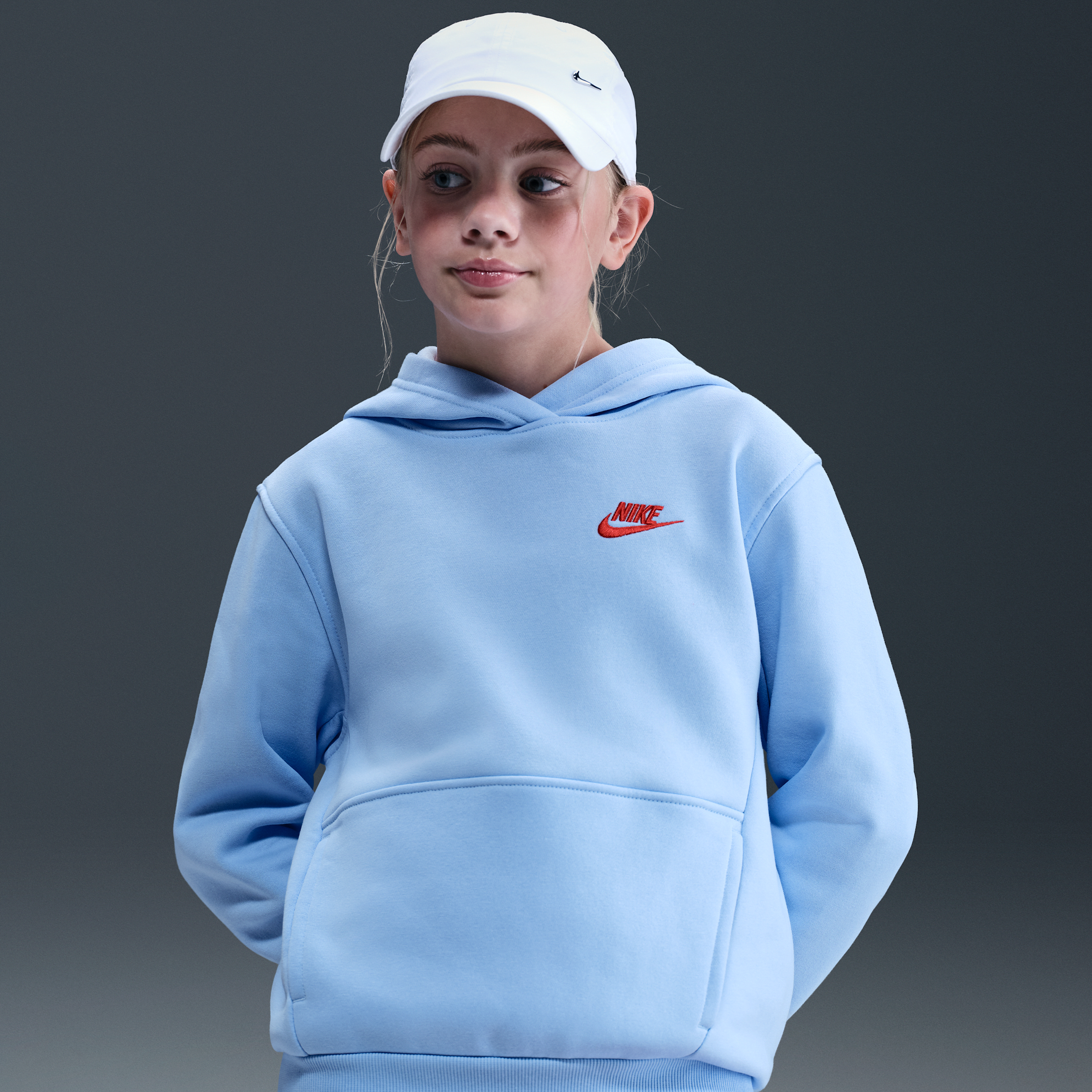 Nike Sportswear Club Fleece Older Kids Pullover Hoodie - Blue - Cotton/Polyester