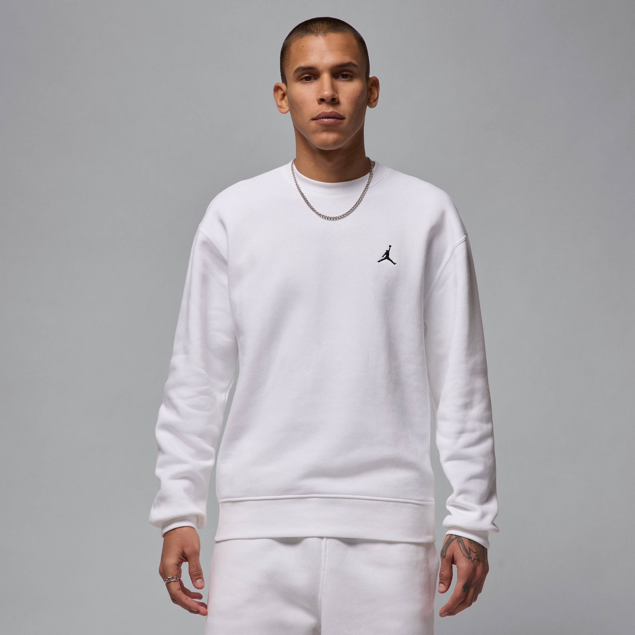 Sweat à col ras-du-cou en tissu Fleece Jordan Brooklyn pour homme - Blanc