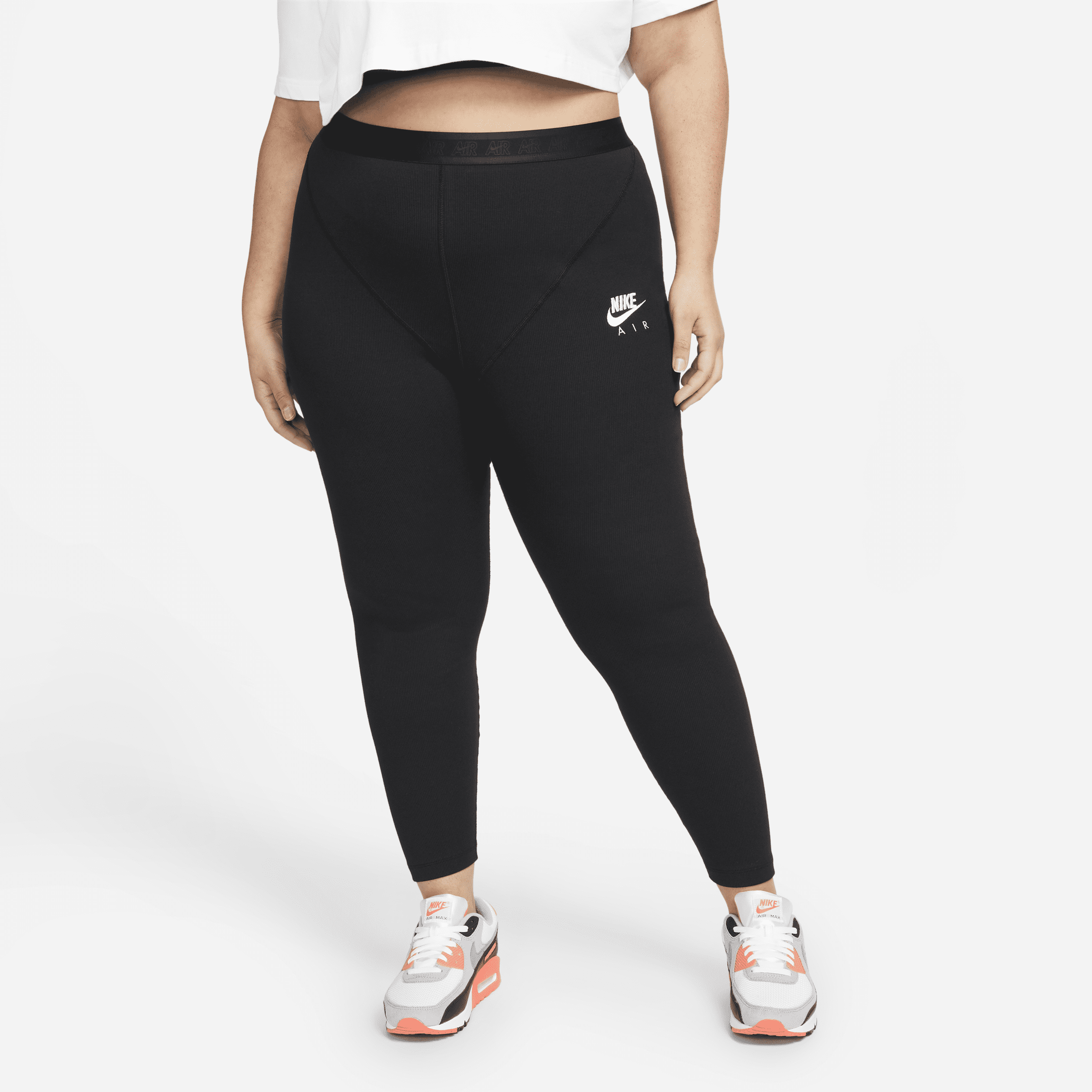 Leggings caneladas de cintura subida Nike Air para mulher (tamanhos grandes) - Preto