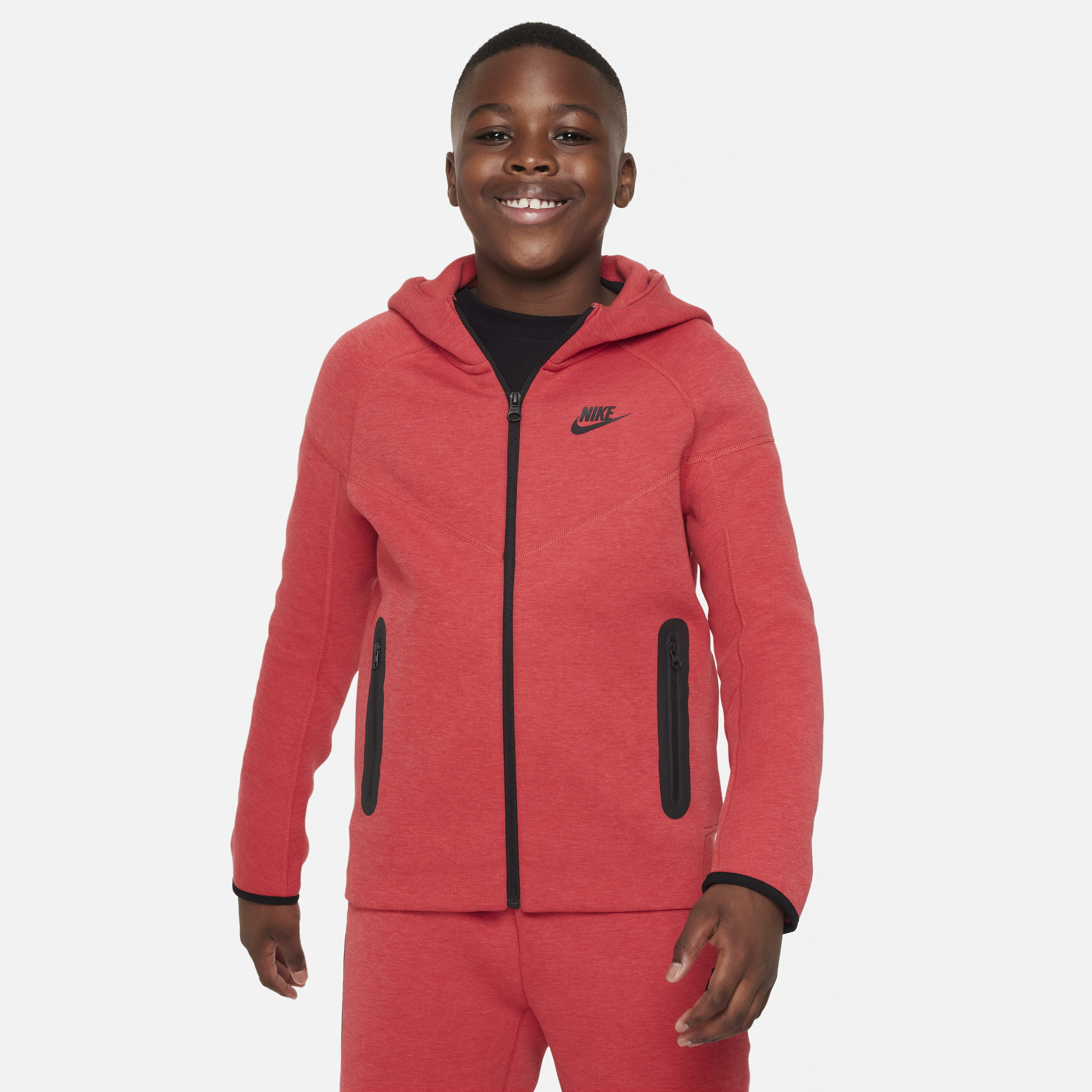 Nike Sportswear Tech Fleece Hoodie met rits over de hele lengte voor jongens (ruimere maten) Rood