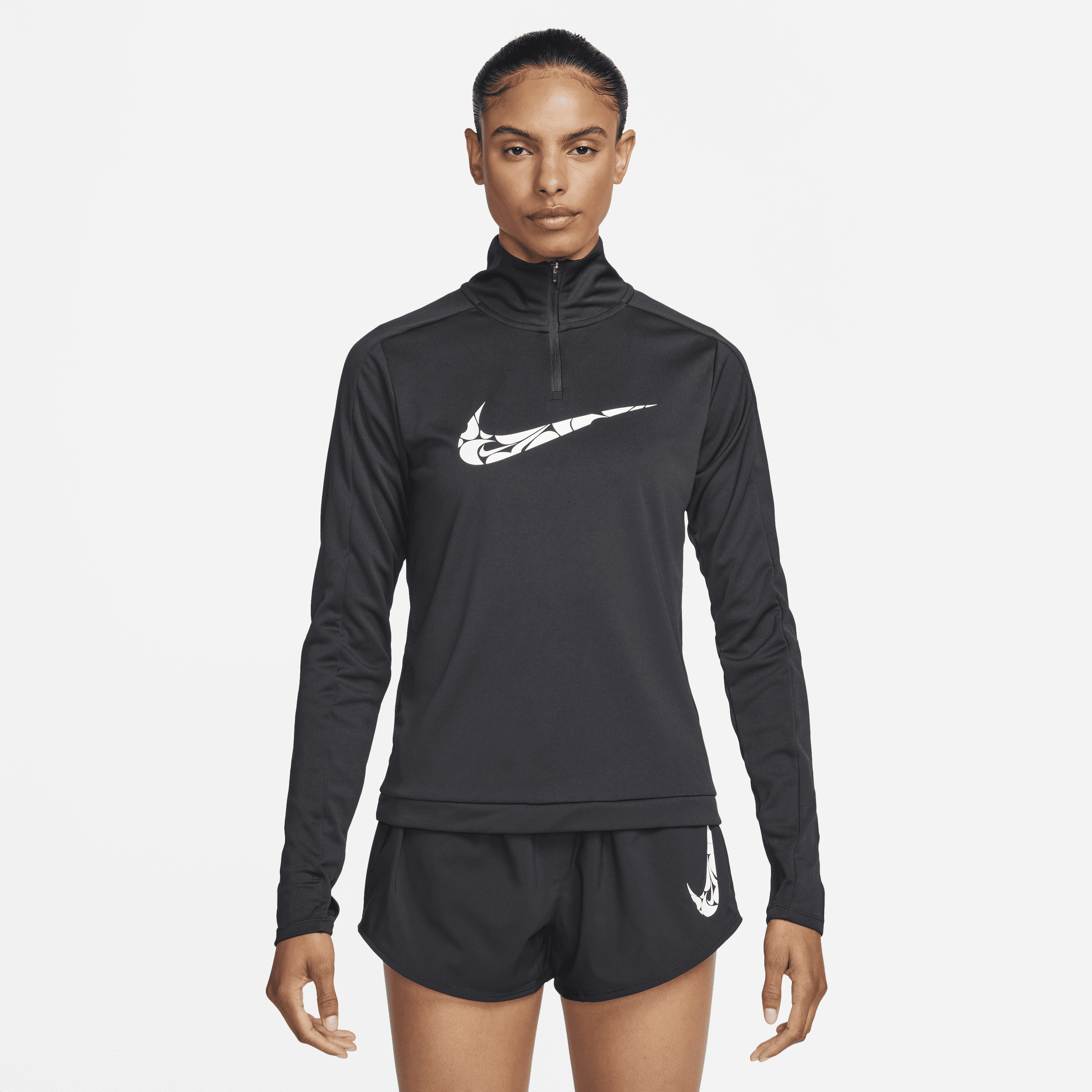Nike Swoosh Dri-FIT tussenlaag met korte rits voor dames Zwart