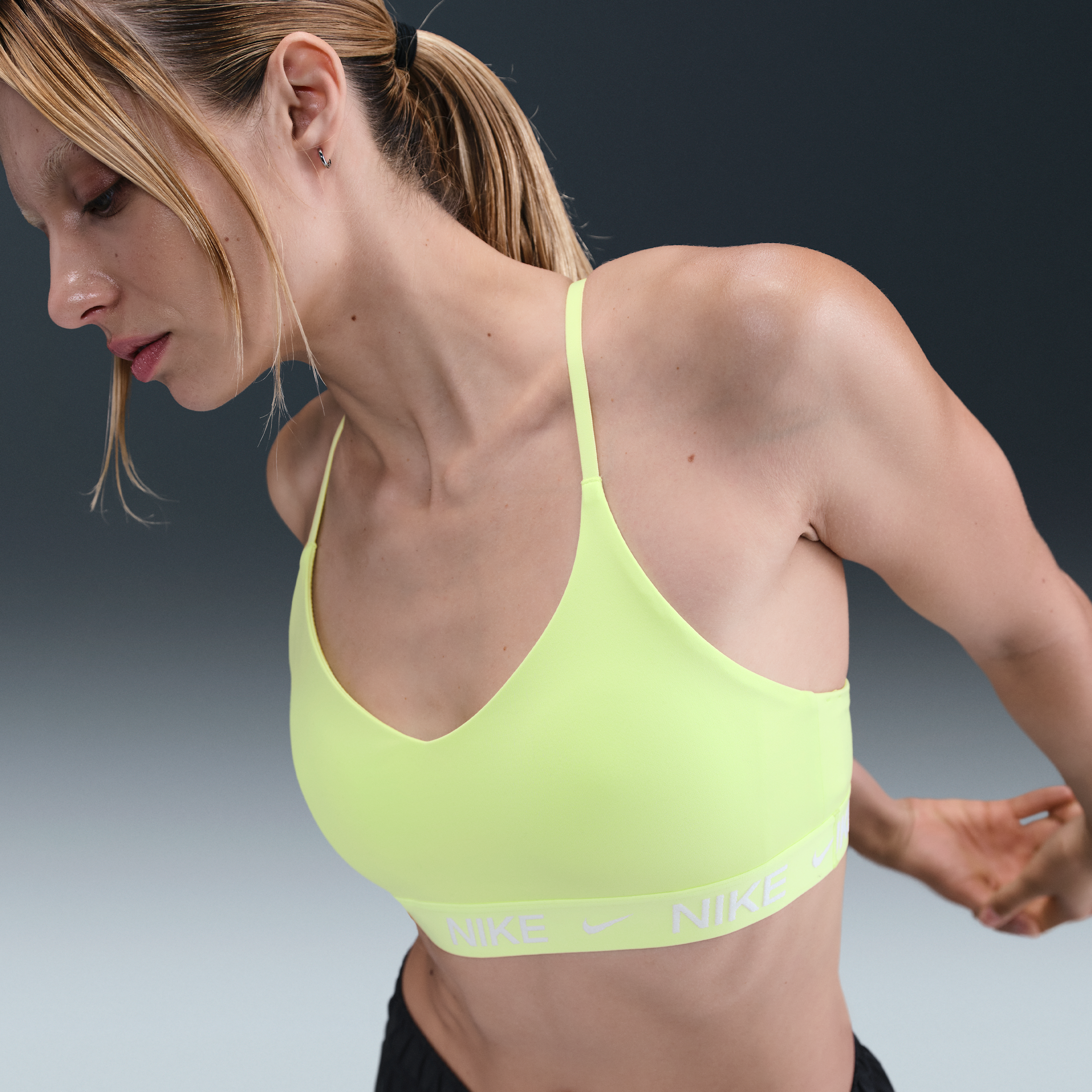 Nike Indy Light-Support Womens Padded Adjustable Sports Bra - Yellow - Polyester/Elastane
