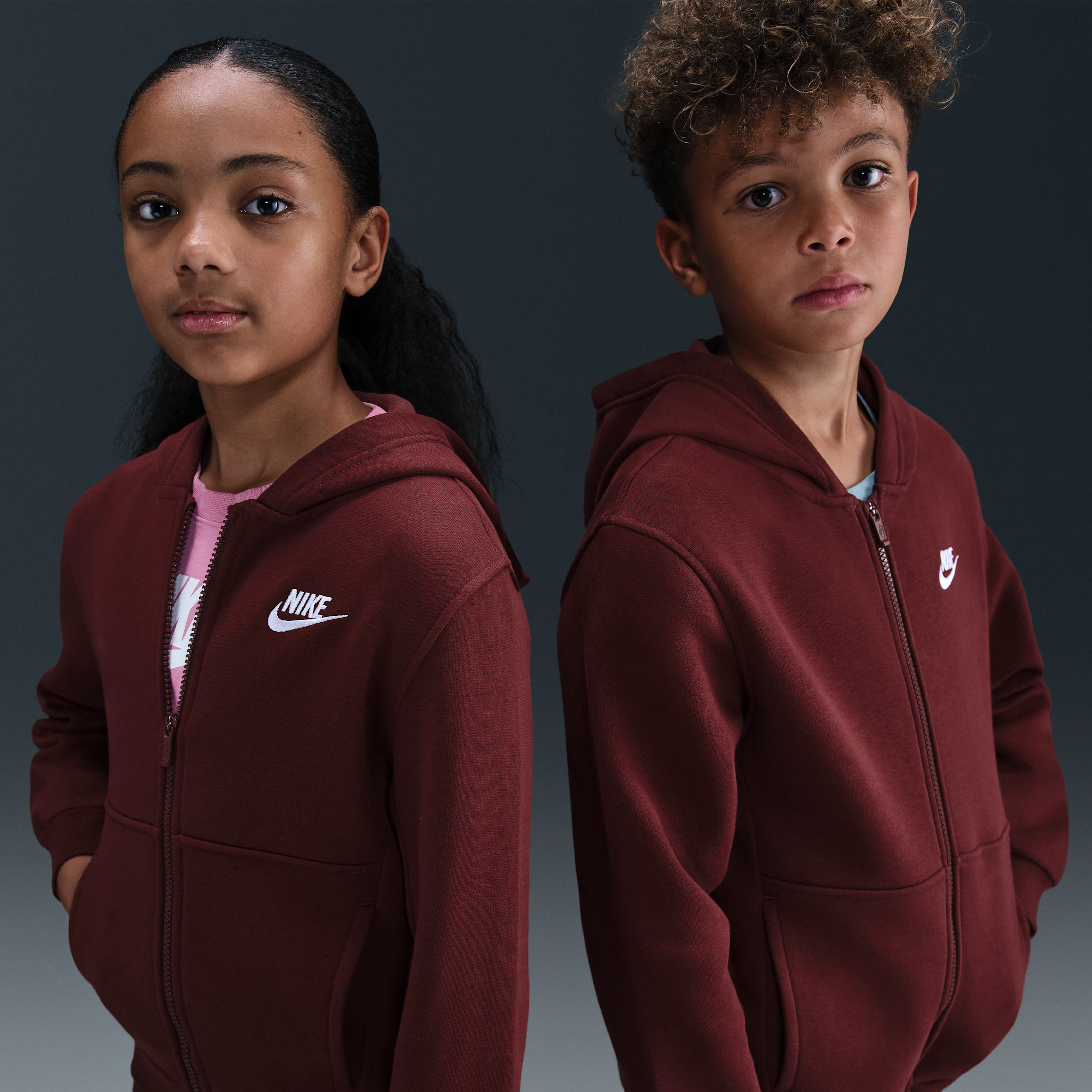 Nike Club Fleece Older Kids Full-Zip Hoodie - Red - Cotton/Polyester