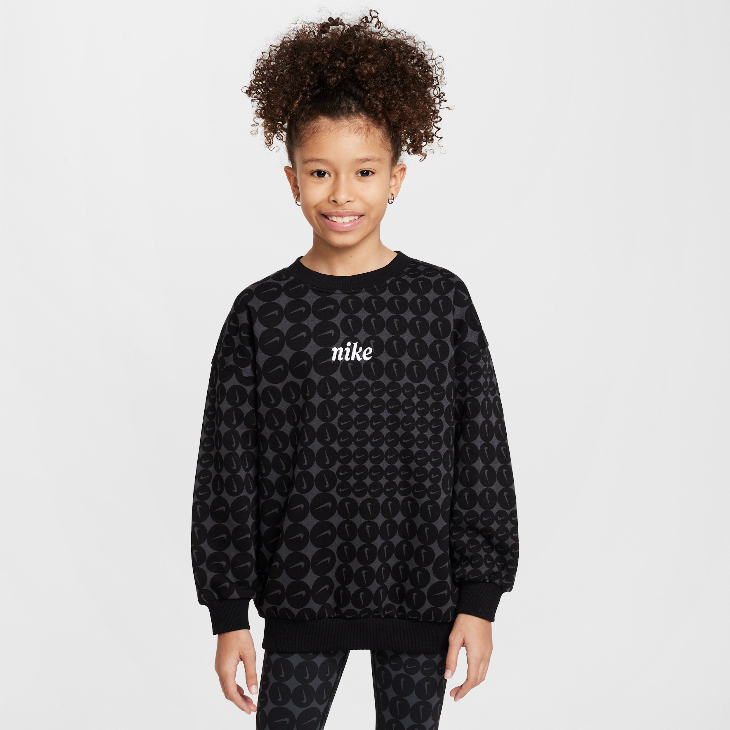 Sweat oversize à col ras-du-cou Nike Sportswear Club Fleece pour ado (fille) - Noir