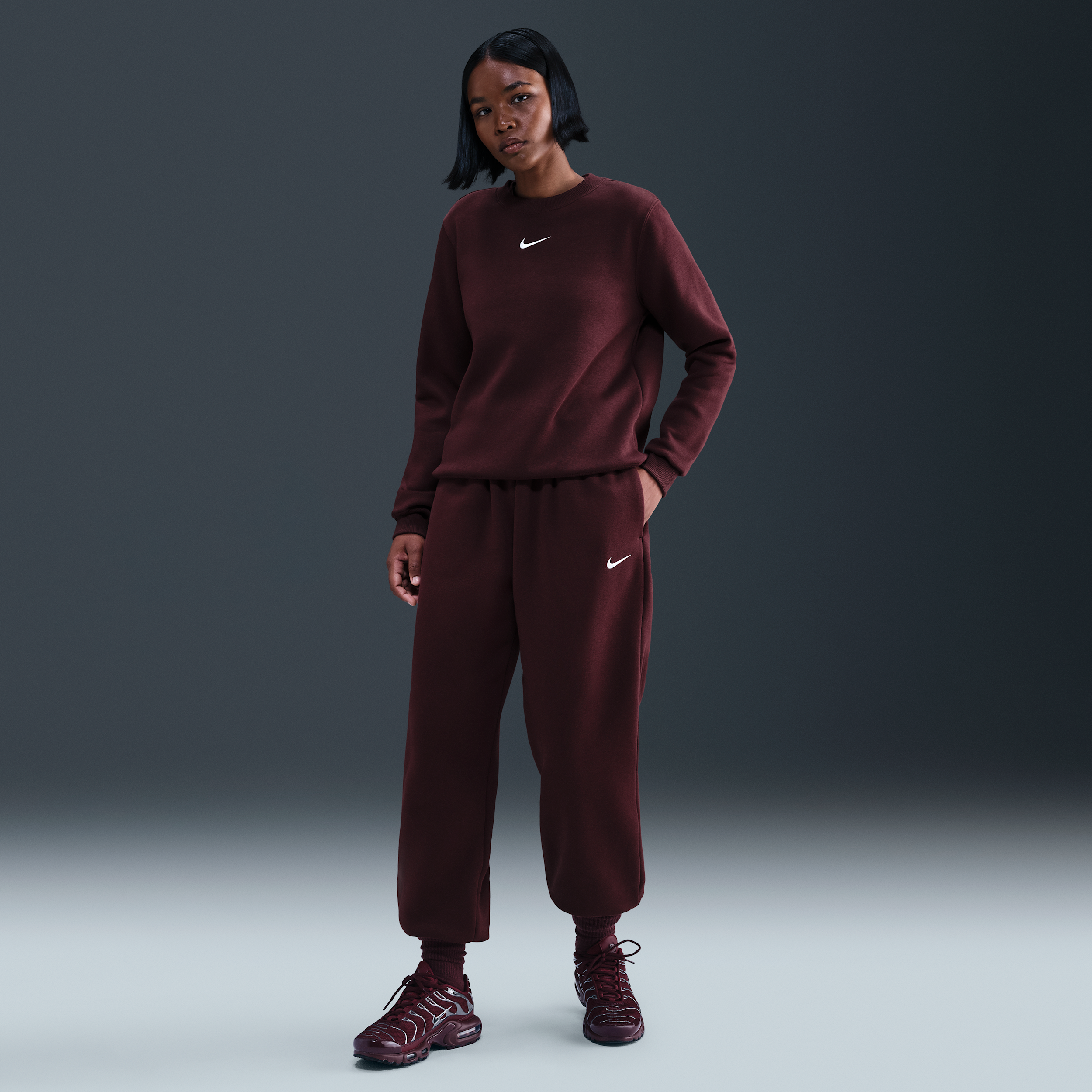 Nike Phoenix Fleece Womens High-Waisted Oversized Tracksuit Bottoms - Red - Cotton/Polyester