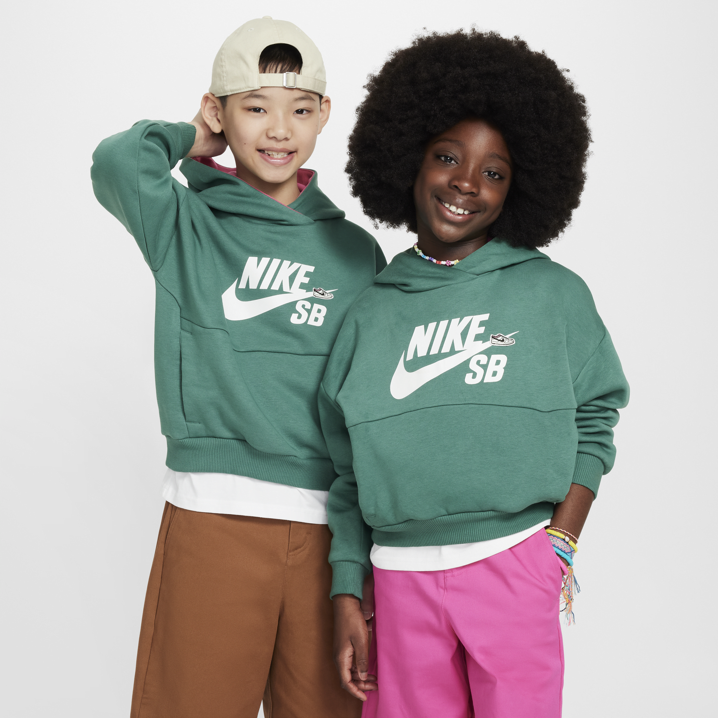 Nike SB Icon Fleece EasyOn oversized hoodie voor kids Groen