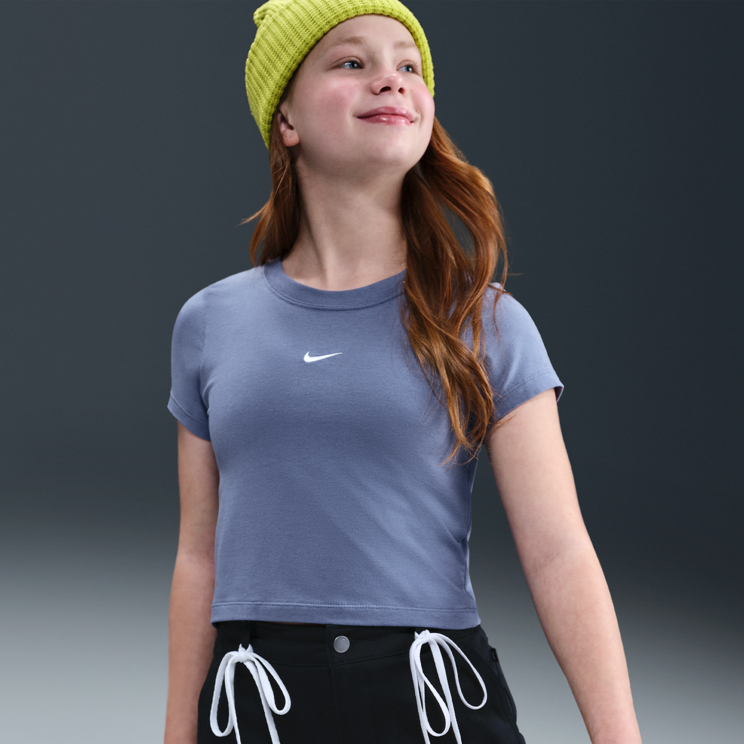 Nike Older Kids (Girls) Cropped T-Shirt - Blue - Modal/Cotton/Elastane