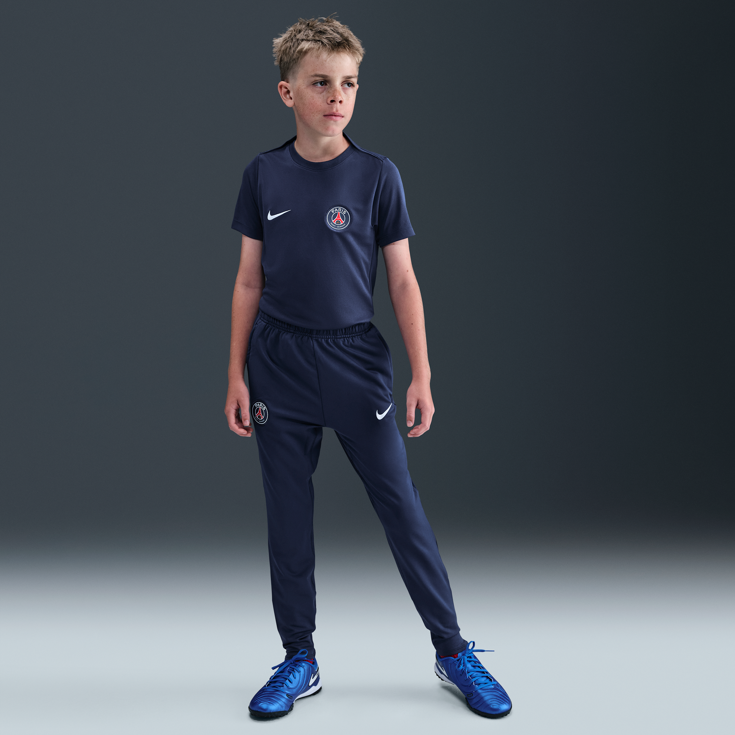 Nike Paris Saint-Germain Strike Dri-FIT knit voetbalbroek voor kids Blauw