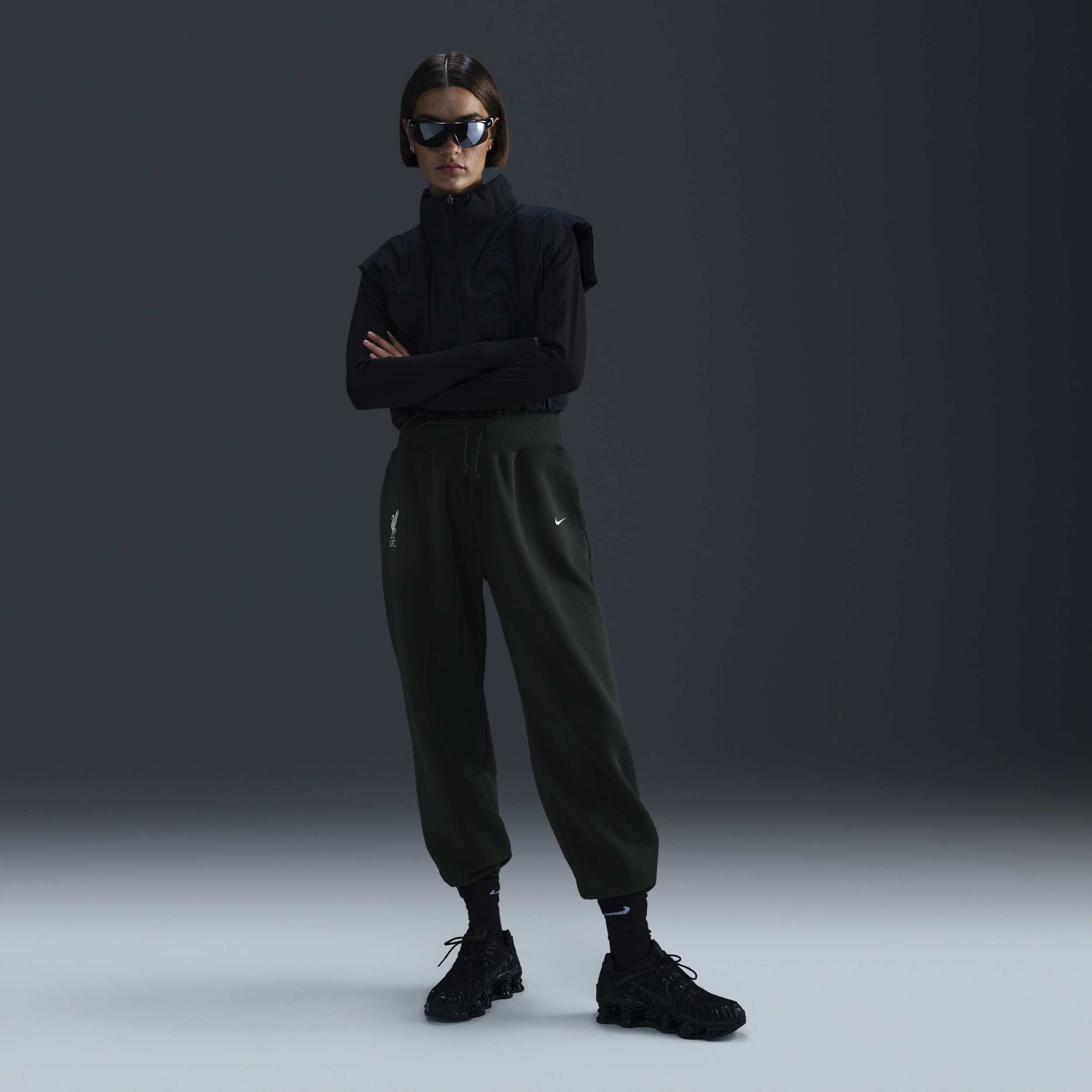 Pantalon oversize à taille haute Nike Football Liverpool FC Phoenix Fleece pour femme - Vert