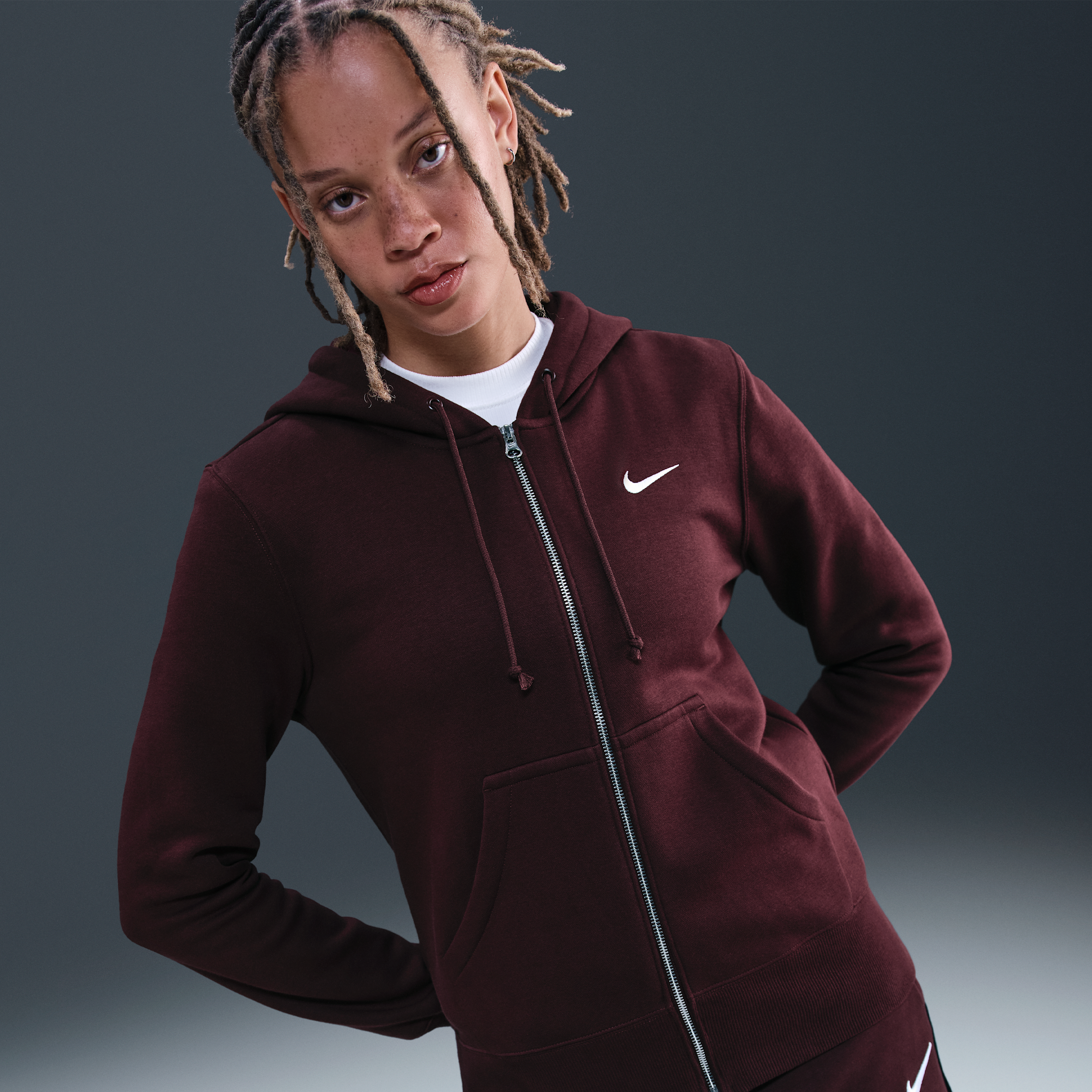 Thumbnail - Nike Phoenix Oversize-Fleece-Hoodie mit durchgehendem Reißverschluss (Damen) - Rot