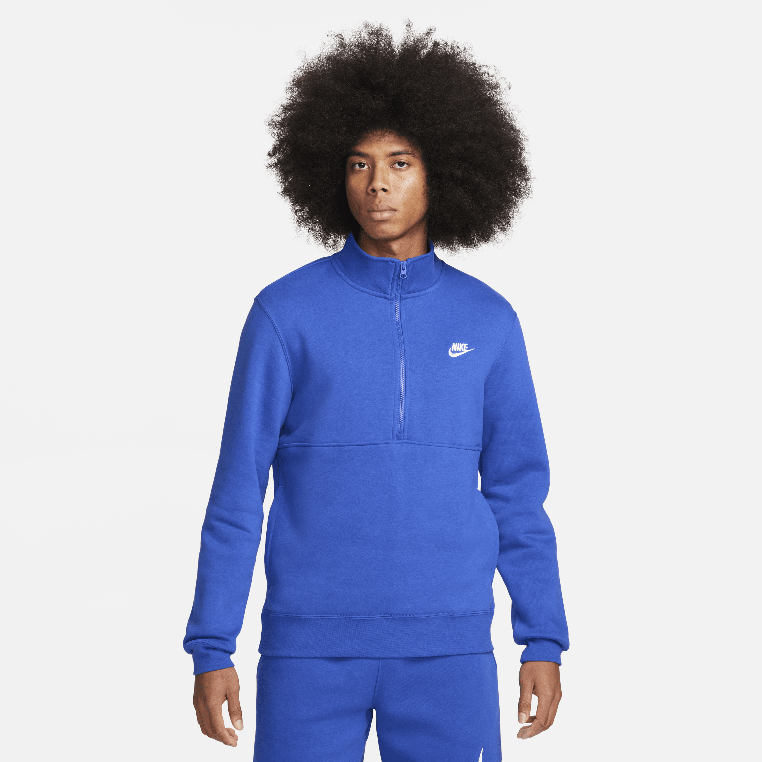 Nike Sportswear Club Trui van geborsteld materiaal met halflange rits voor heren Blauw