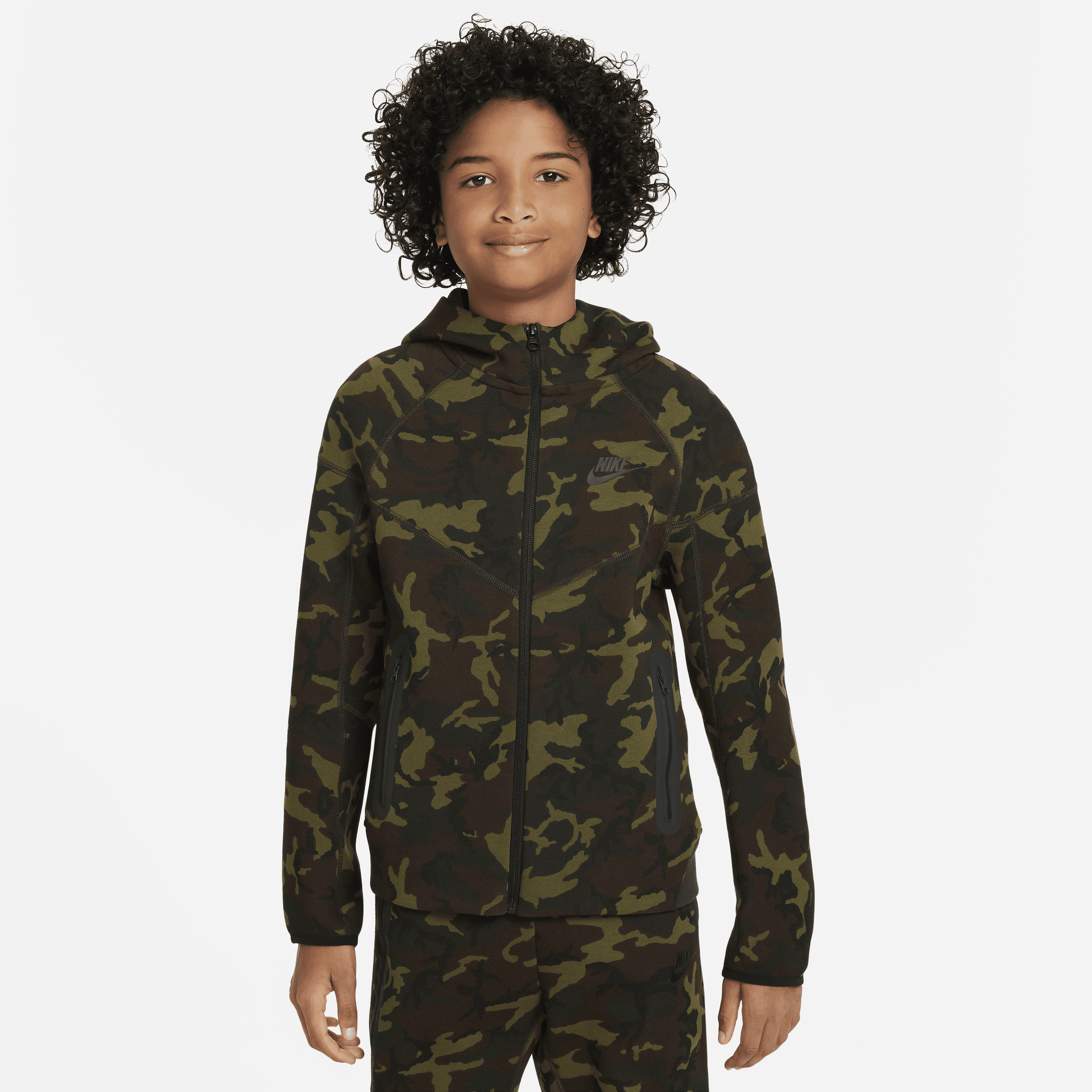 Nike Tech Fleece hoodie met camouflageprint en rits voor jongens Zwart