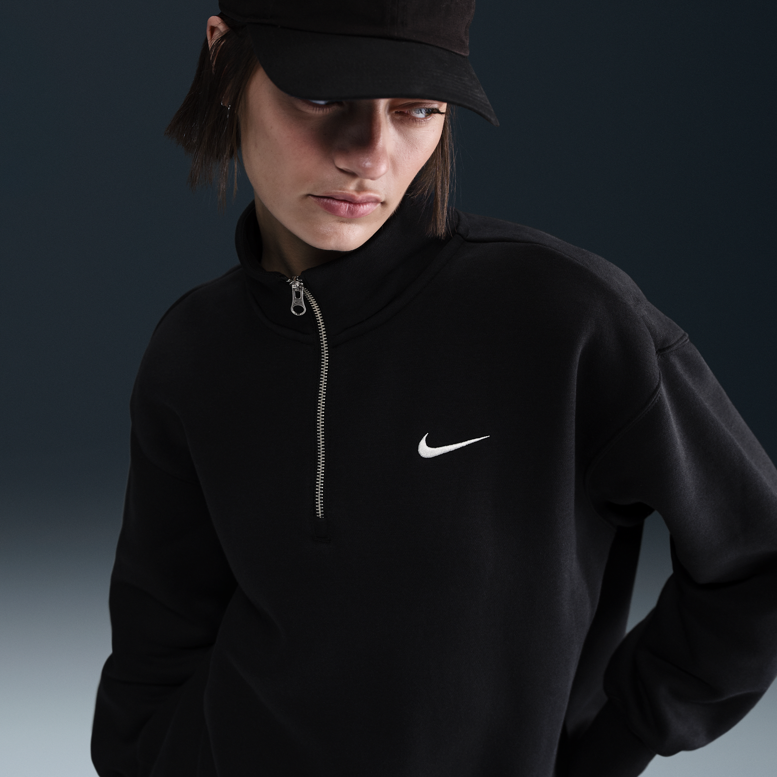 Thumbnail - Nike Sportswear Phoenix Fleece langes Oversize-Sweatshirt mit Viertelreißverschluss (Damen) - Schwarz