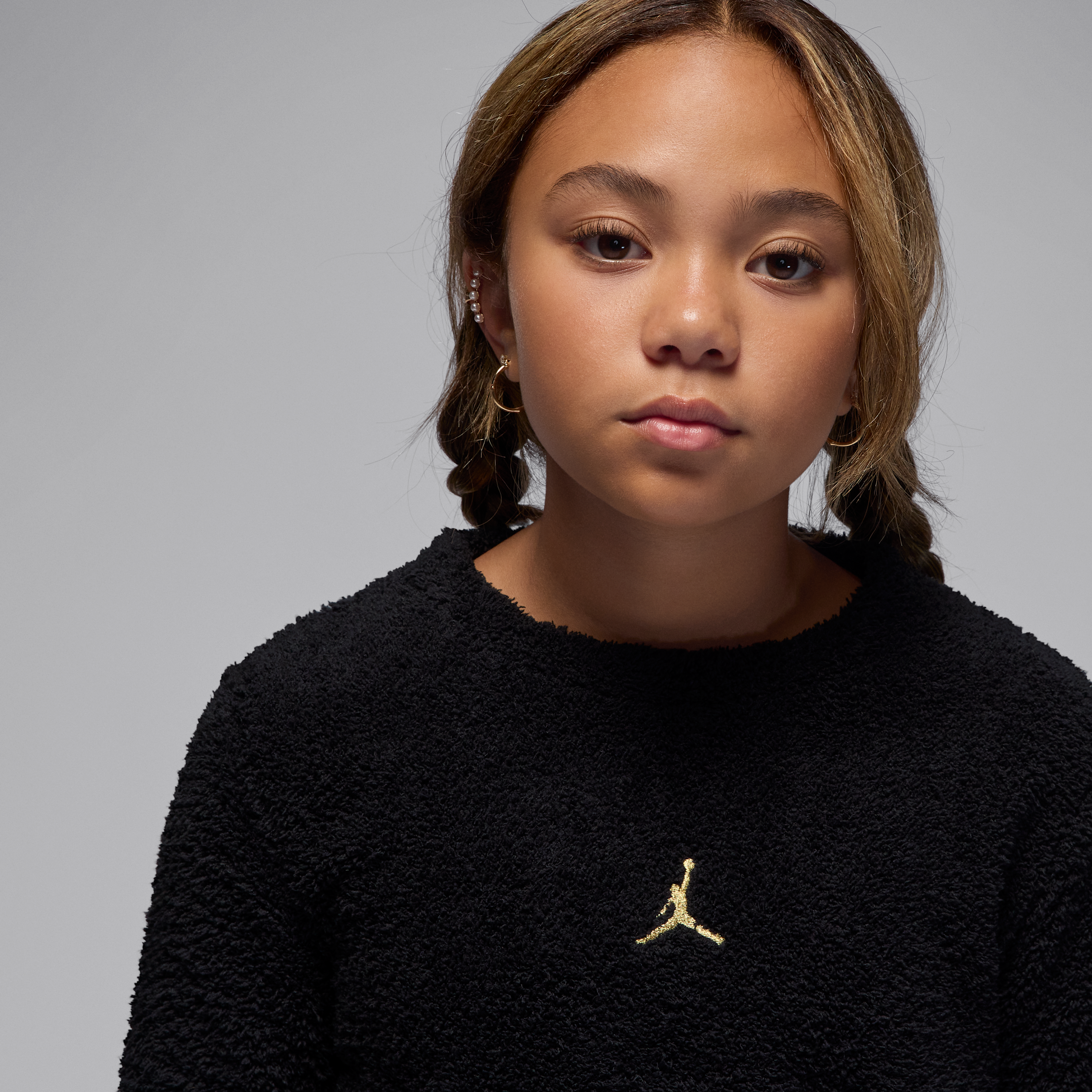 Thumbnail - Jordan Mountainside Bouclé-Rundhalsshirt (ältere Kinder) - Schwarz